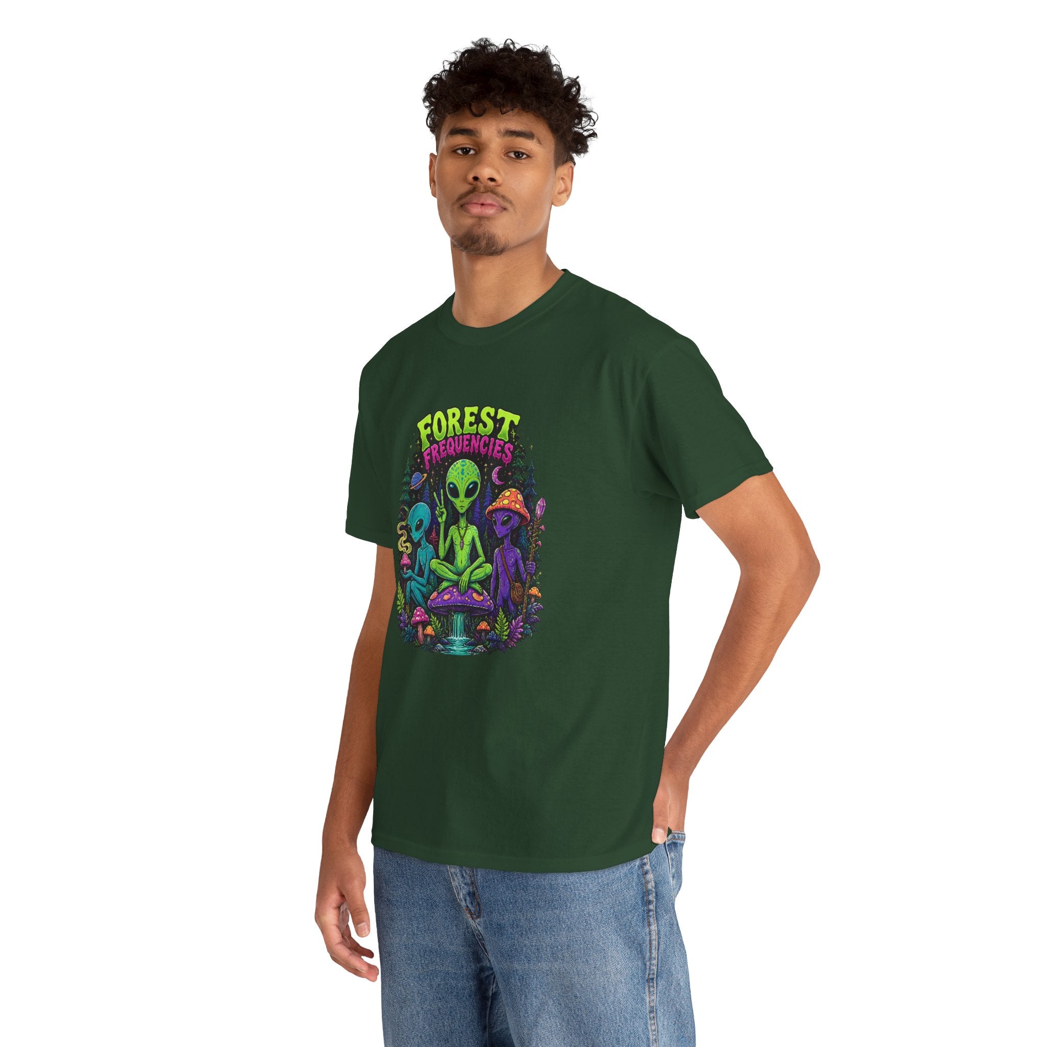 Forest Frequencies Alien T-Shirt — Psychedelic Mushroom Meditation Tee