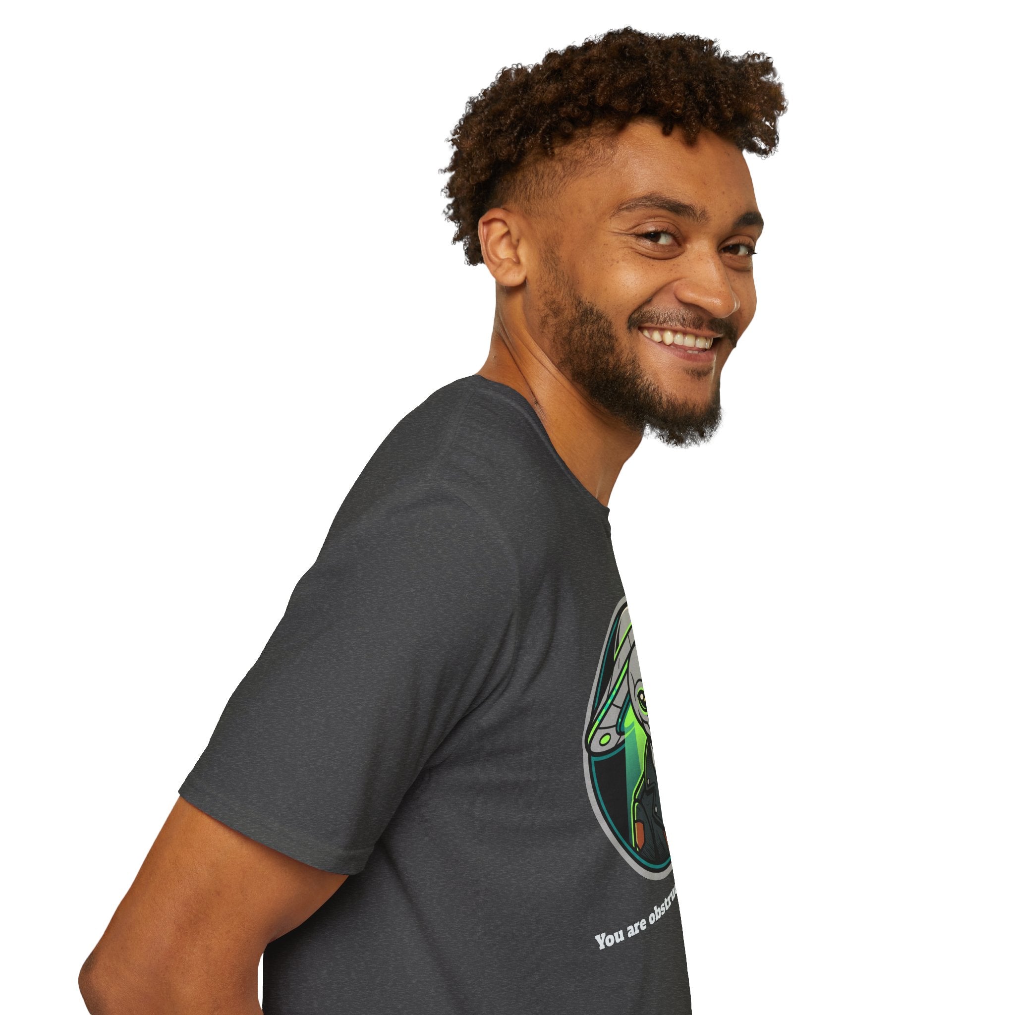 Alien UFO Graphic T-Shirt "You are blocking my trajectory" — Retro Green Extraterrestrial Design