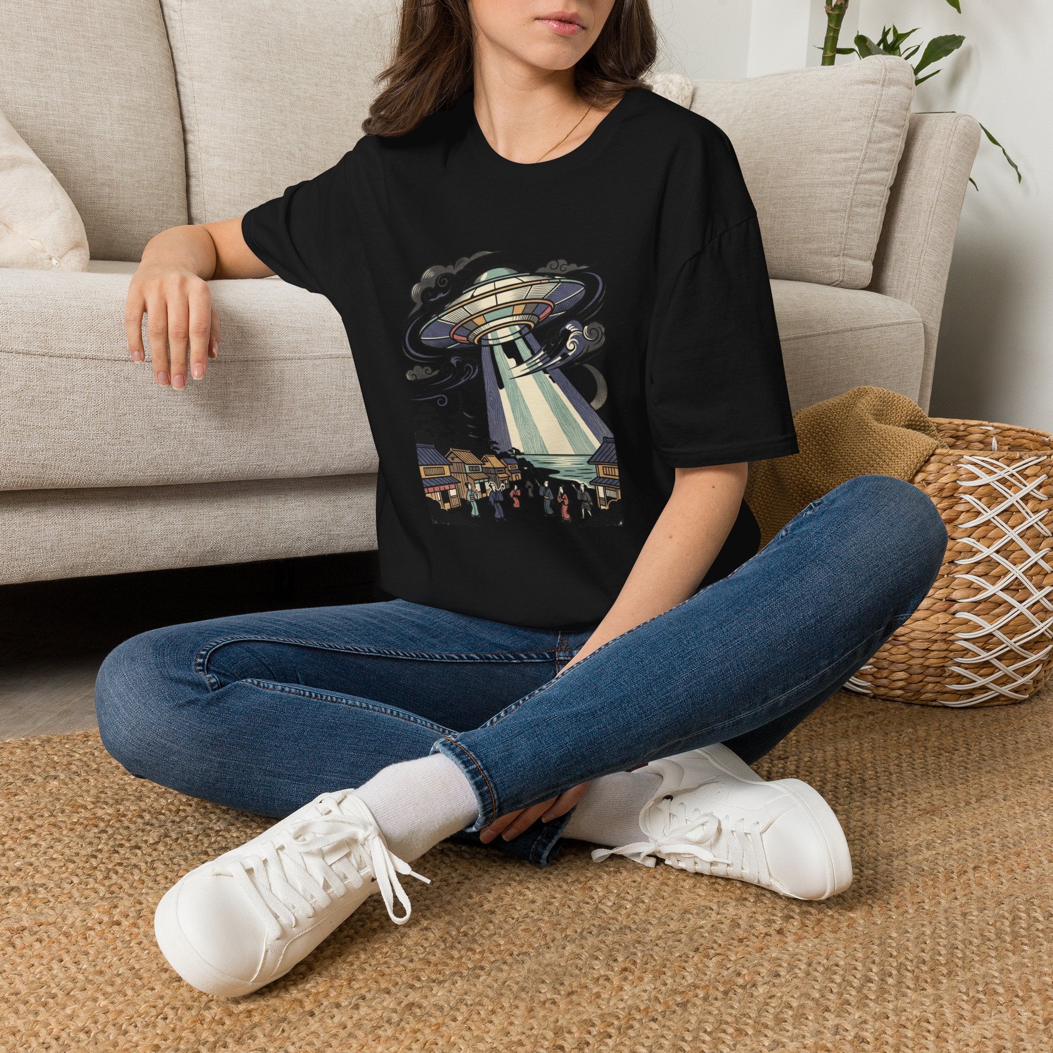 Japanese Woodcut-style UFO Insvasion Unisex Softstyle T-Shirt