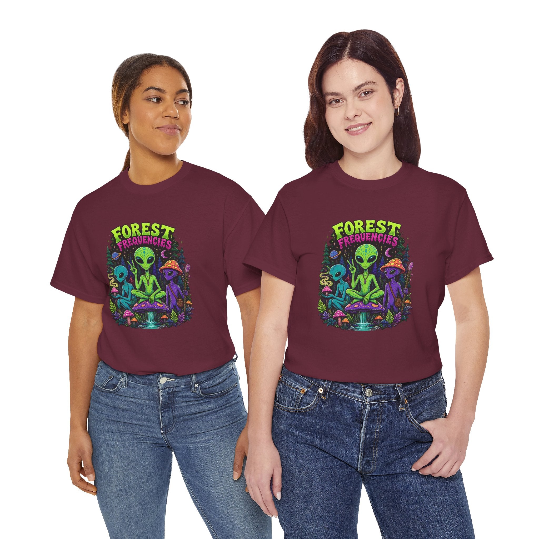 Forest Frequencies Alien T-Shirt — Psychedelic Mushroom Meditation Tee
