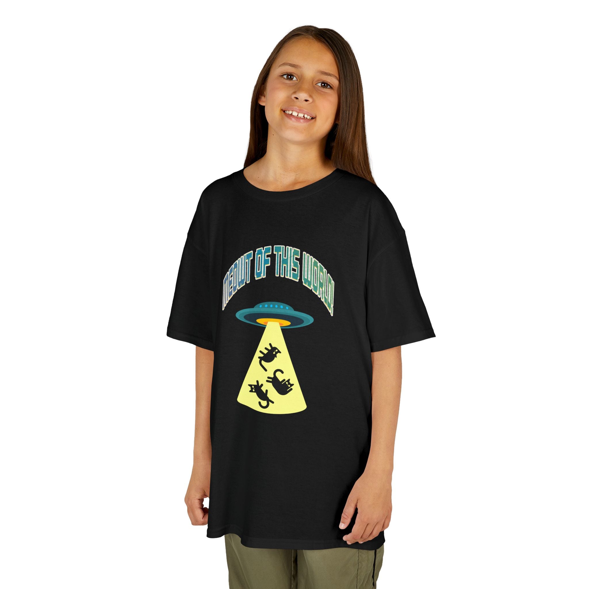 Kids Tee — 'Meowt of this World' UFO Alien Abduction Graphic
