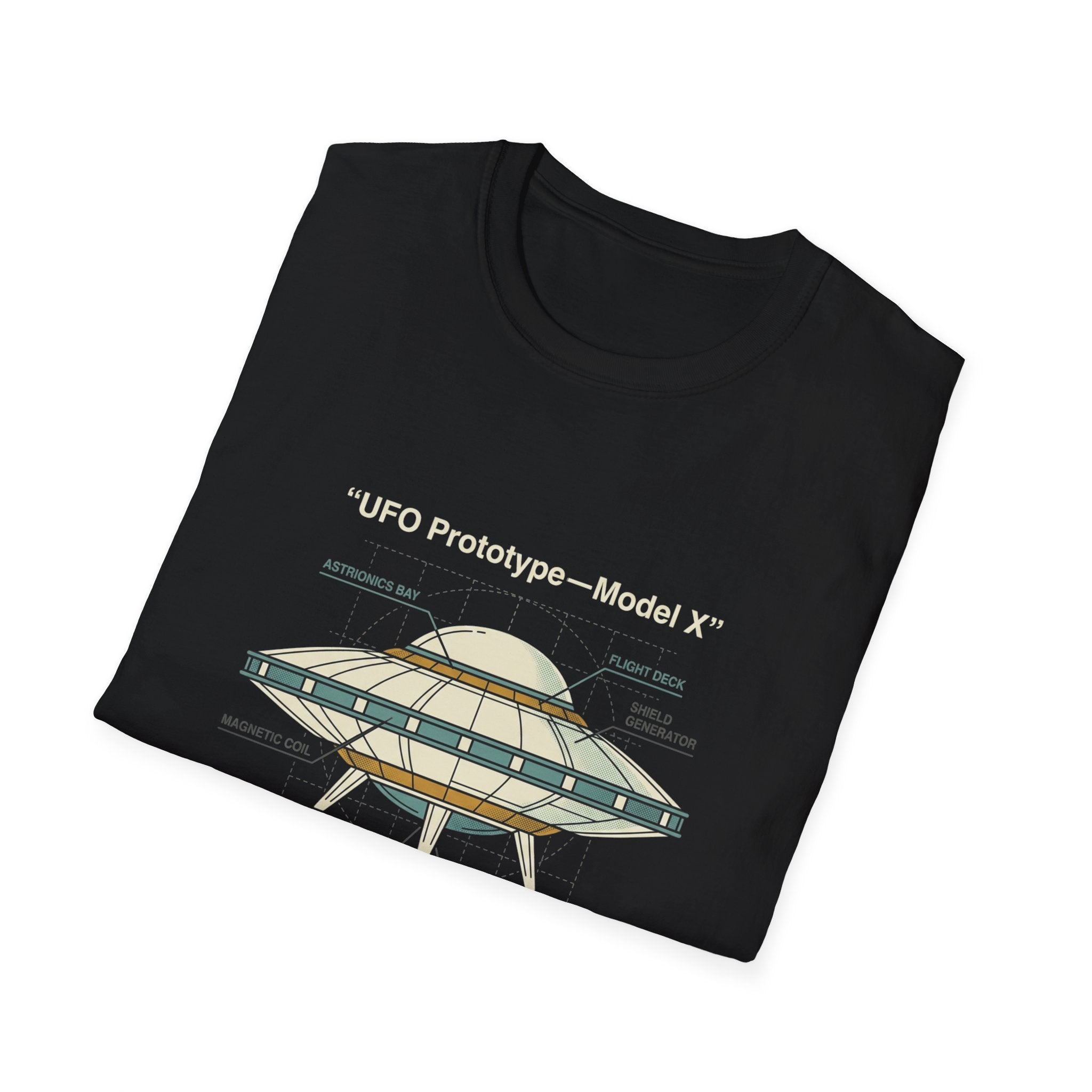 UFO Diagram Technical T-Shirt — Retro Schematic Alien Spaceship Tee
