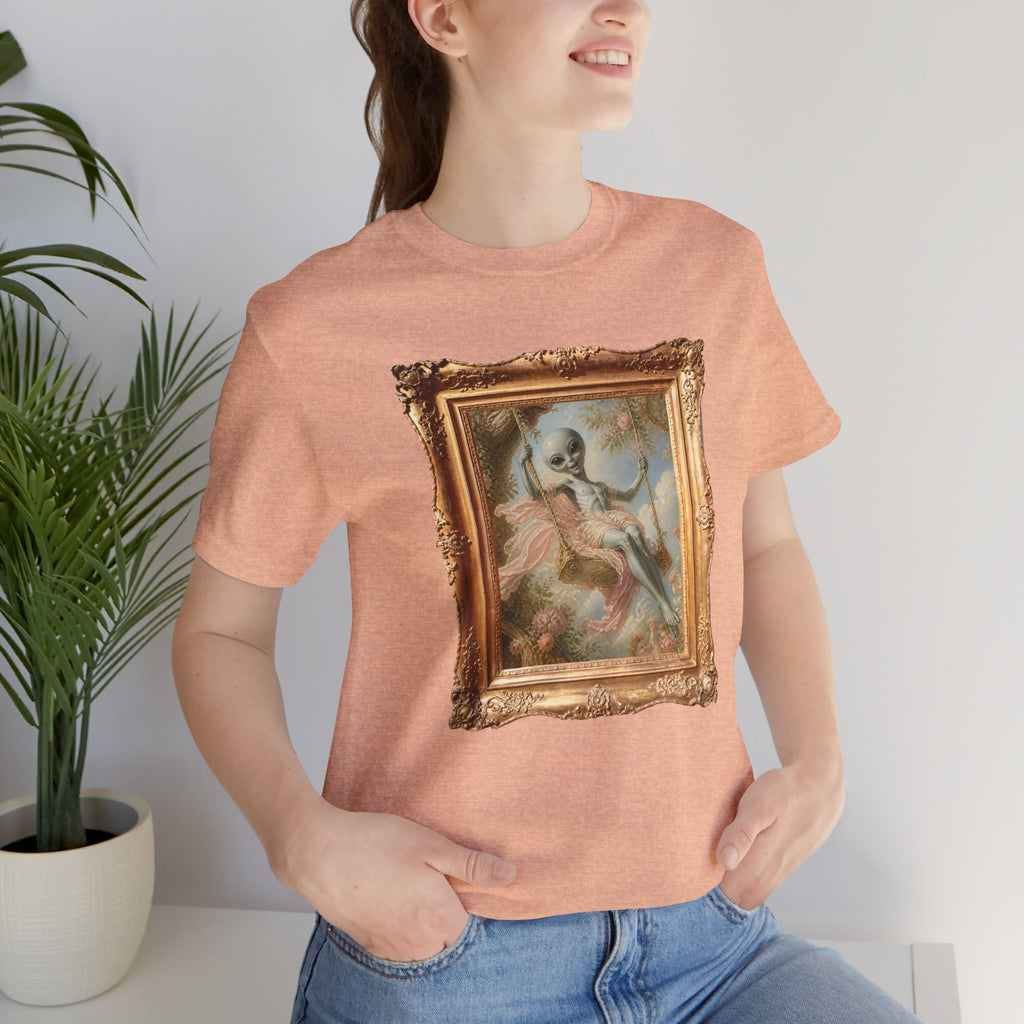 Vintage Grey alien Baroque Painting T-Shirt — Framed Alien Rococco Art Tee