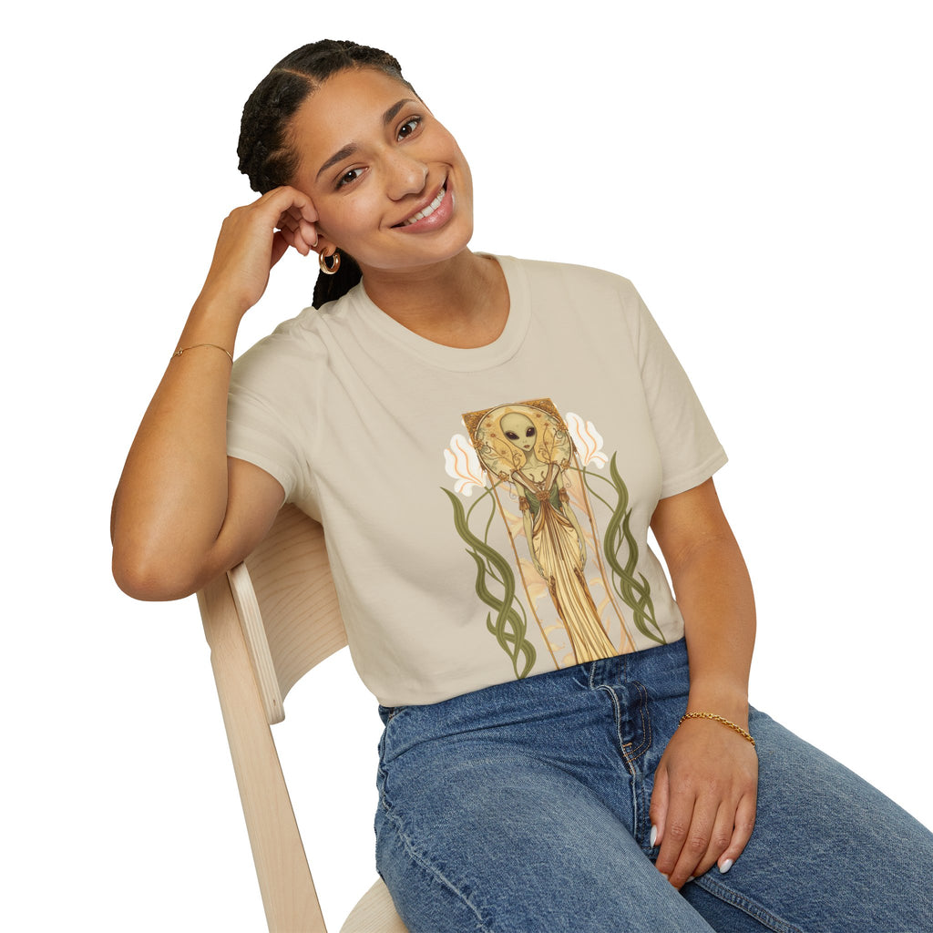 Alien Art Nouveau T-Shirt — 'Otherworldly Muse' Vintage-Style Extraterrestrial Tee