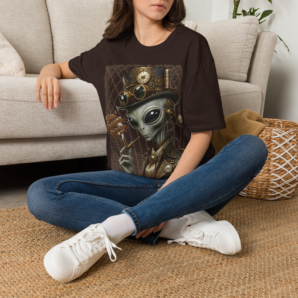 Steampunk Alien Graphic T-Shirt — Vintage Clockwork Extraterrestrial Tee