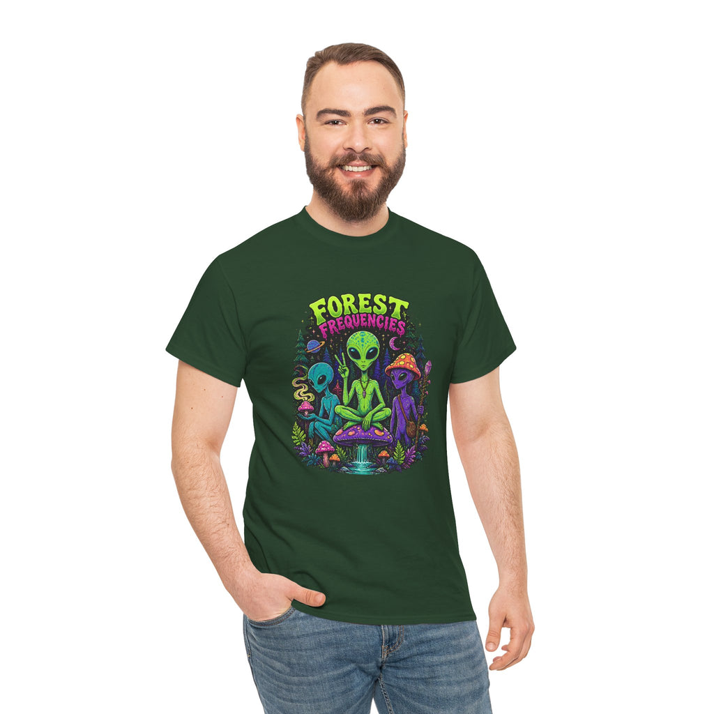 Forest Frequencies Alien T-Shirt — Psychedelic Mushroom Meditation Tee