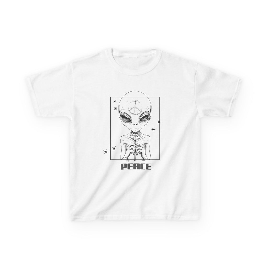 Kids T‑Shirt — Cute Alien Sketch "Peace" Graphic