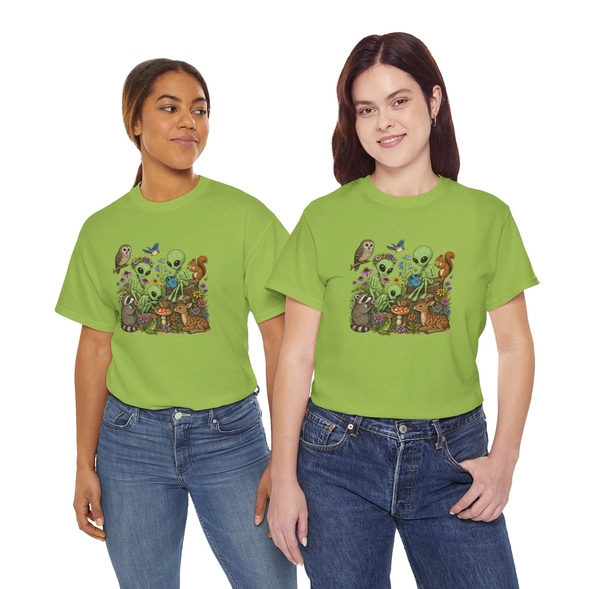 Alien Forest Friends T‑Shirt — Cute Alien & Woodland Animals Graphic Tee