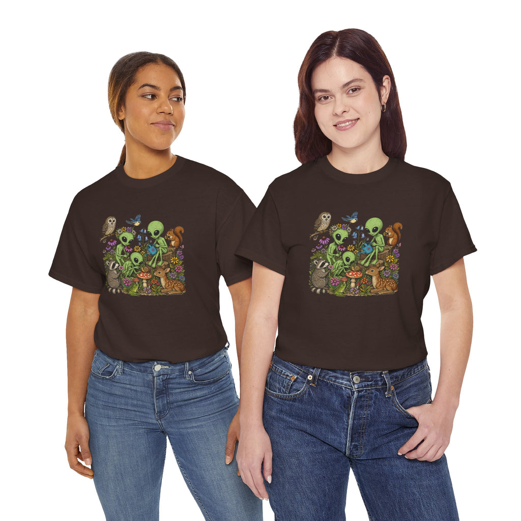 Alien Forest Friends T‑Shirt — Cute Alien & Woodland Animals Graphic Tee