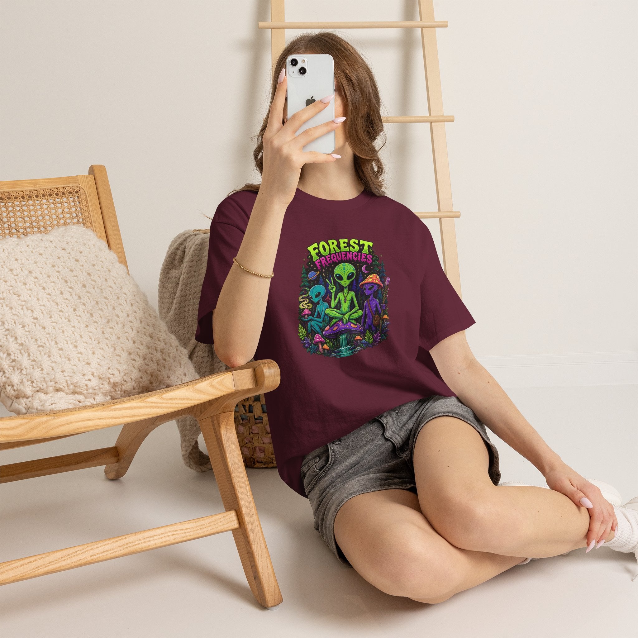 Forest Frequencies Alien T-Shirt — Psychedelic Mushroom Meditation Tee