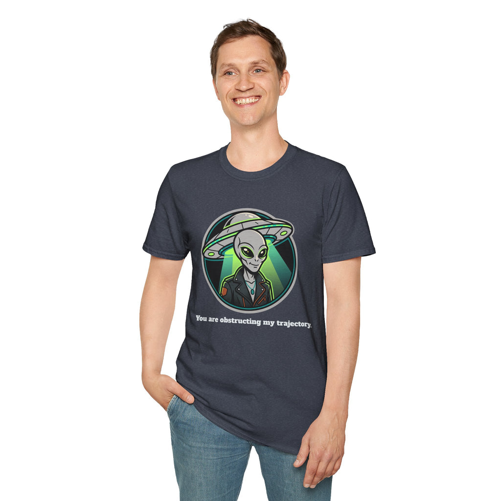 Alien UFO Graphic T-Shirt "You are blocking my trajectory" — Retro Green Extraterrestrial Design