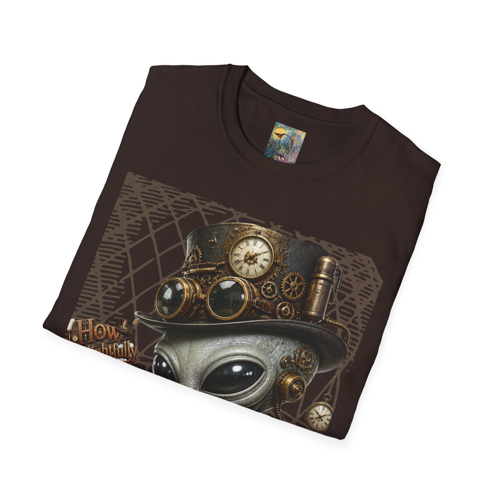 Steampunk Alien Graphic T-Shirt — Vintage Clockwork Extraterrestrial Tee