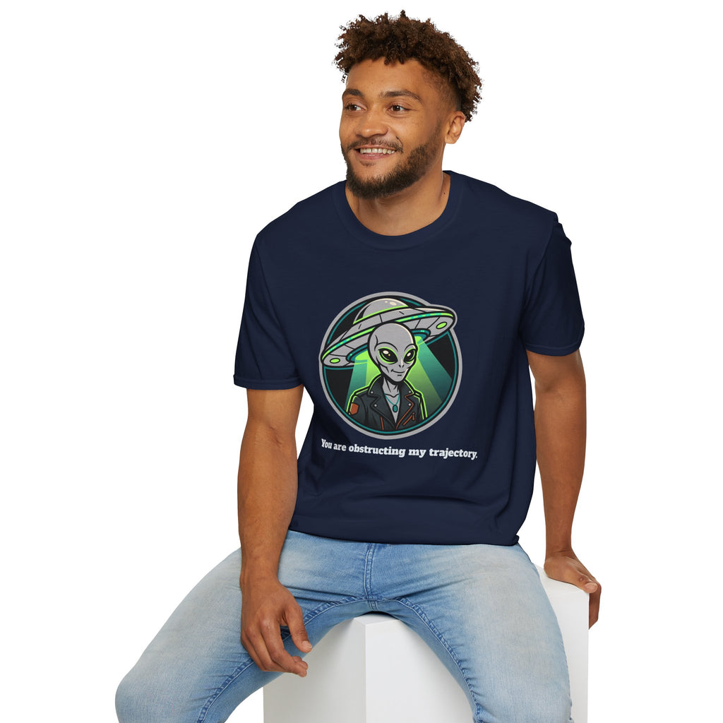 Alien UFO Graphic T-Shirt "You are blocking my trajectory" — Retro Green Extraterrestrial Design