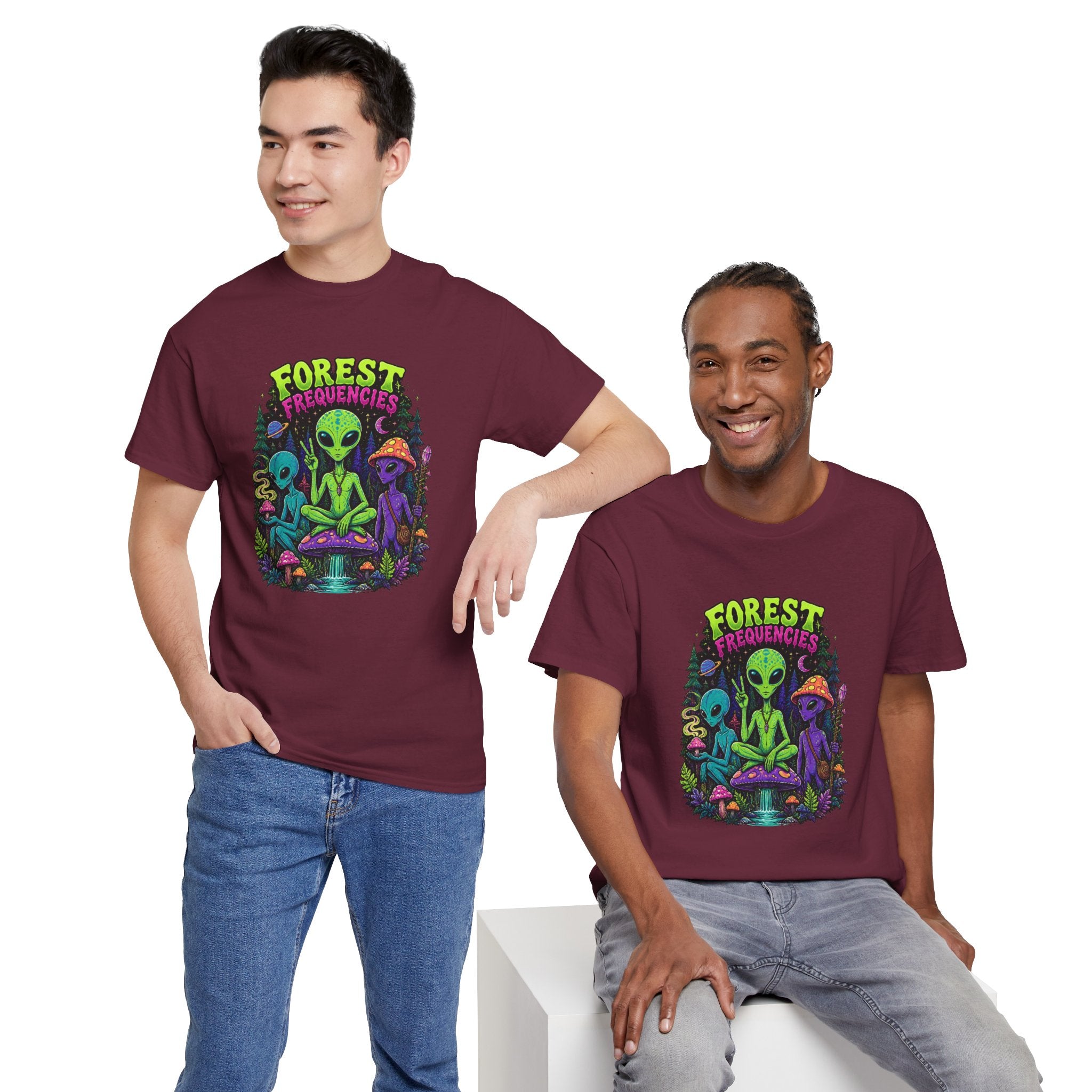 Forest Frequencies Alien T-Shirt — Psychedelic Mushroom Meditation Tee