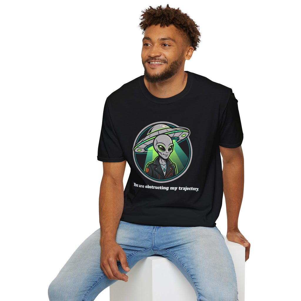 Alien UFO Graphic T-Shirt "You are blocking my trajectory" — Retro Green Extraterrestrial Design
