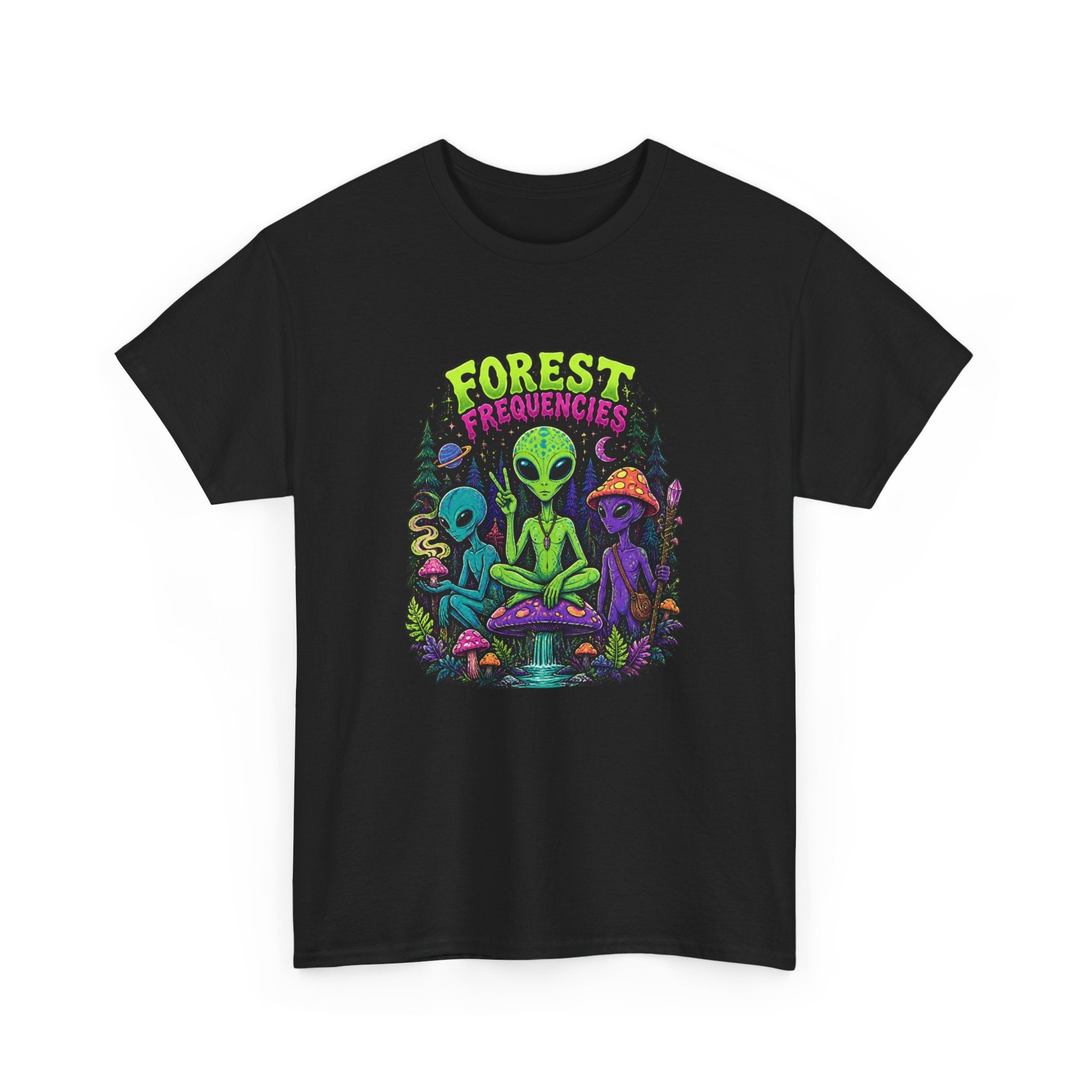 Forest Frequencies Alien T-Shirt — Psychedelic Mushroom Meditation Tee