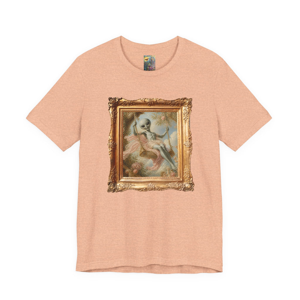 Vintage Grey alien Baroque Painting T-Shirt — Framed Alien Rococco Art Tee