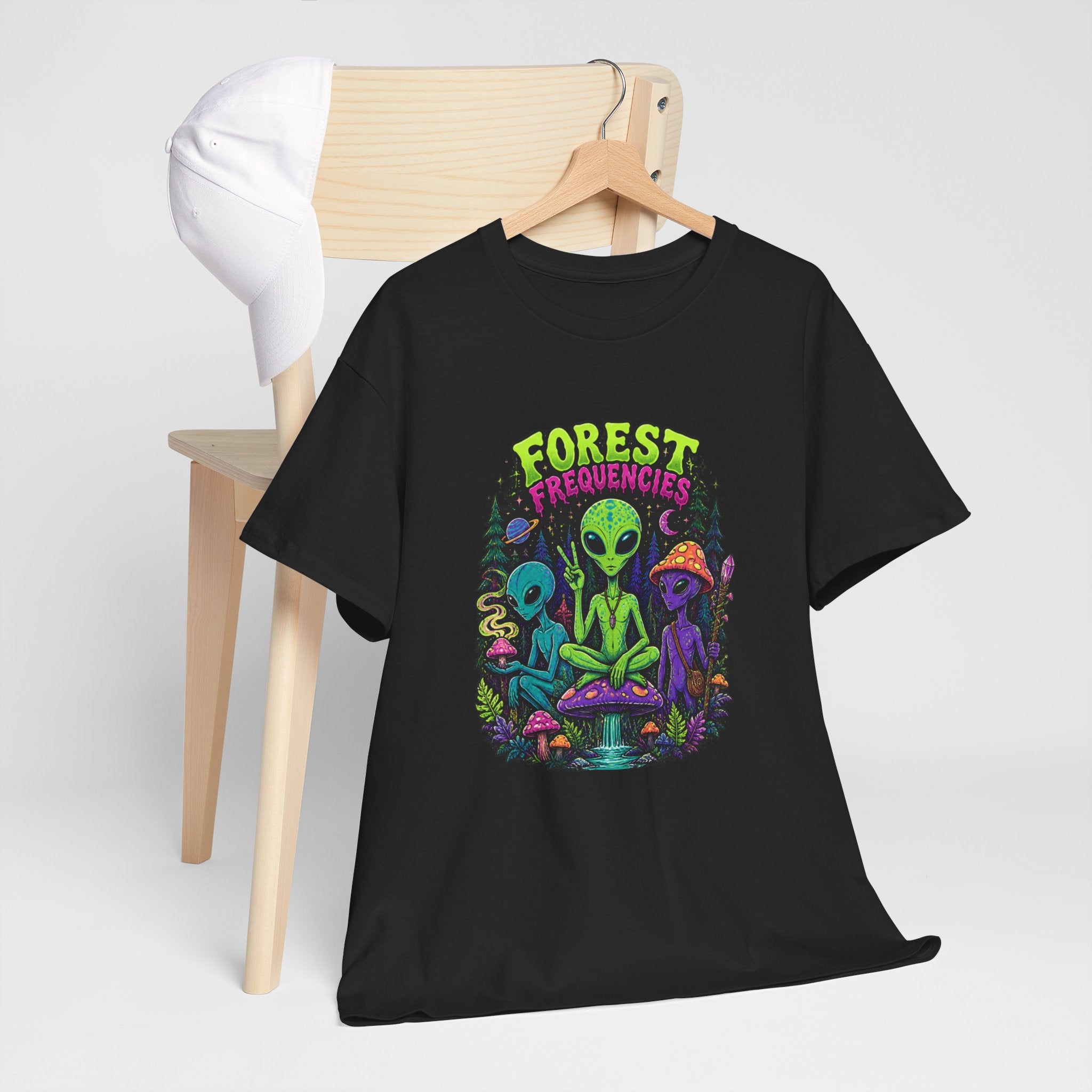 Forest Frequencies Alien T-Shirt — Psychedelic Mushroom Meditation Tee