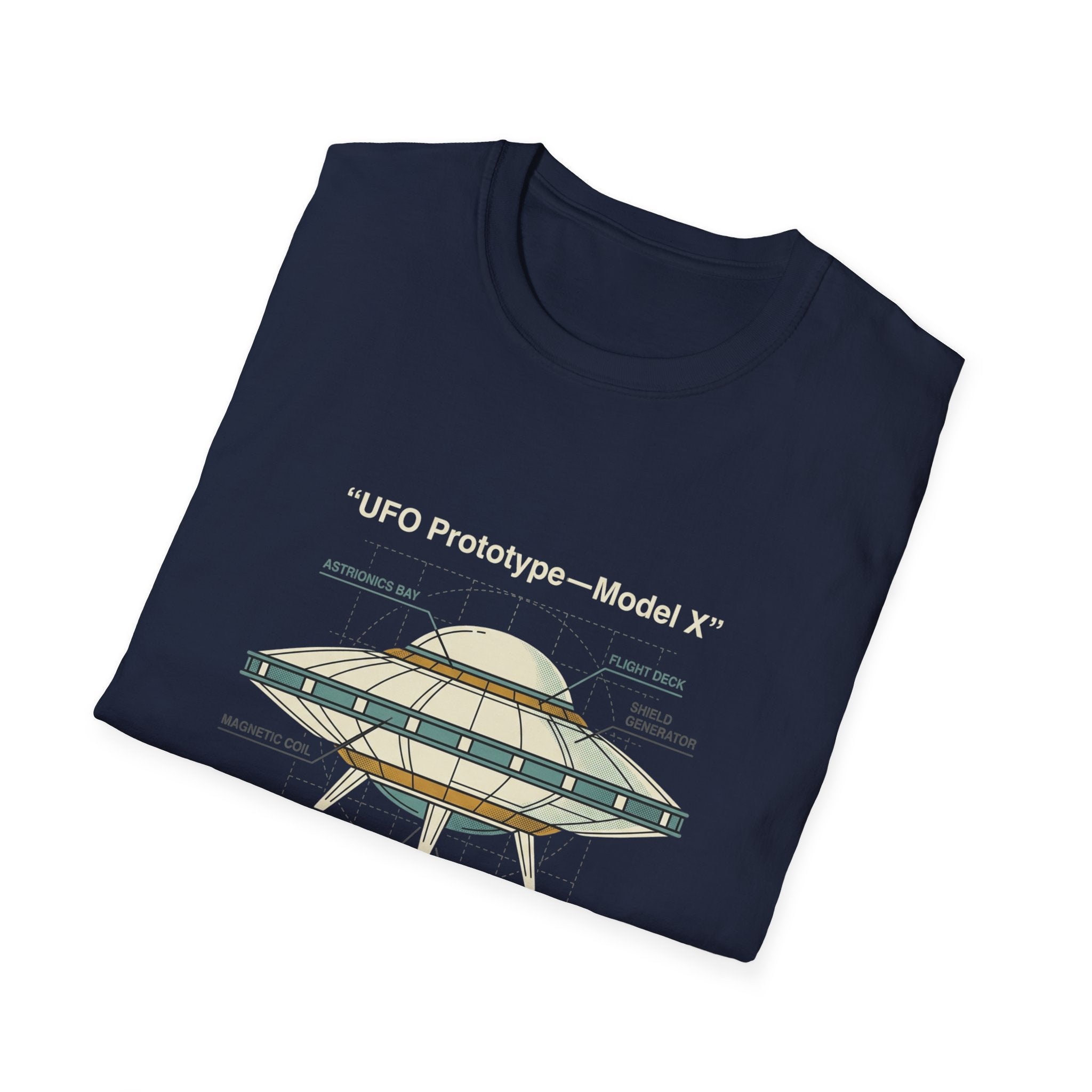 UFO Diagram Technical T-Shirt — Retro Schematic Alien Spaceship Tee