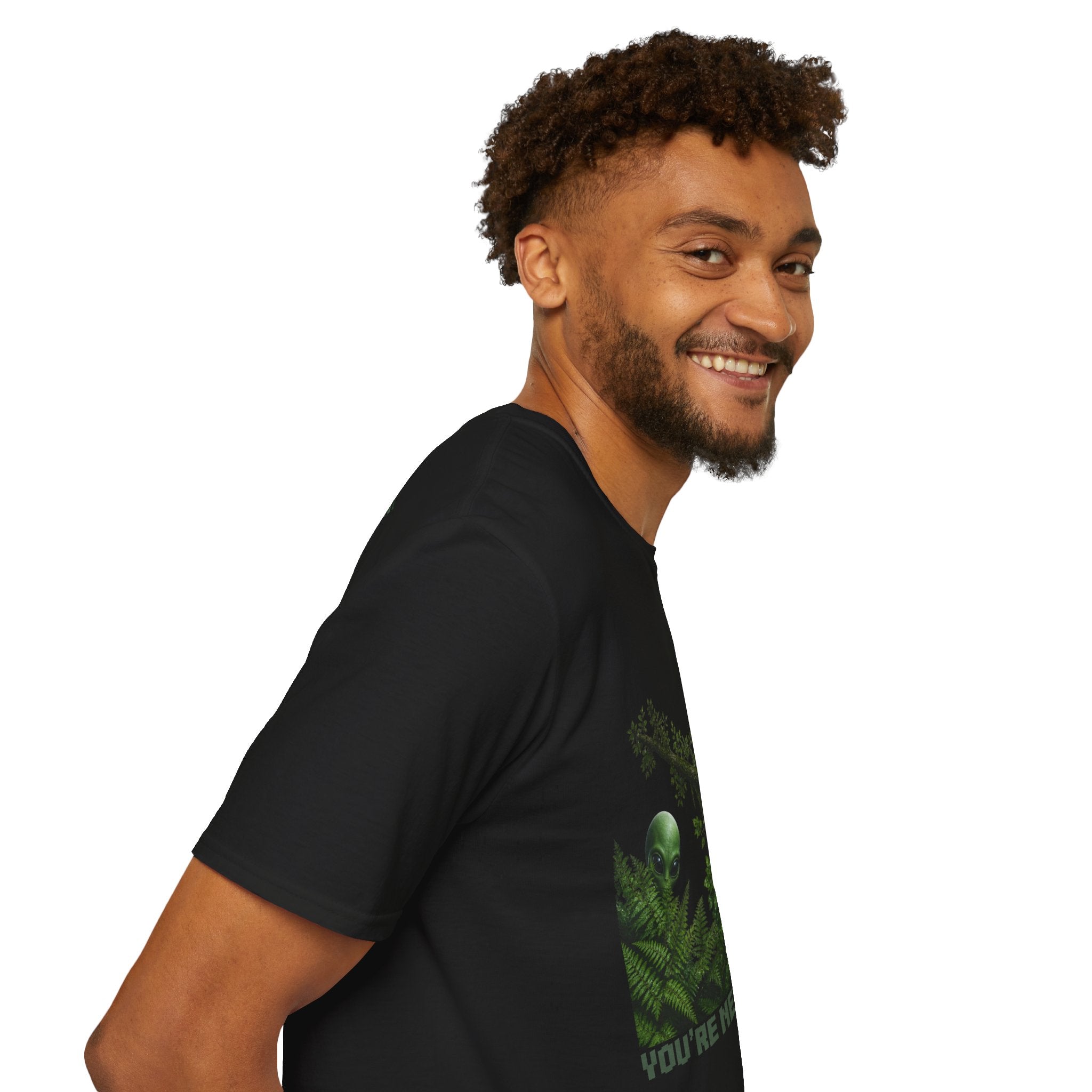 Alien Friends T‑Shirt — "You're Never Alone" Green Extraterrestrial Graphic Tee