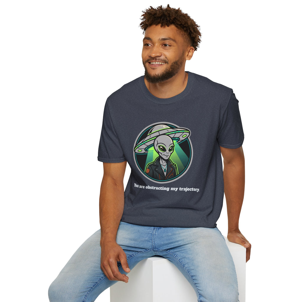 Alien UFO Graphic T-Shirt "You are blocking my trajectory" — Retro Green Extraterrestrial Design
