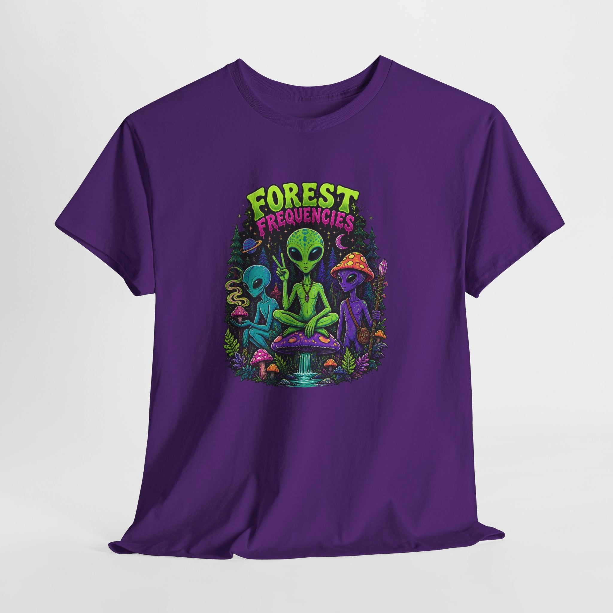Forest Frequencies Alien T-Shirt — Psychedelic Mushroom Meditation Tee