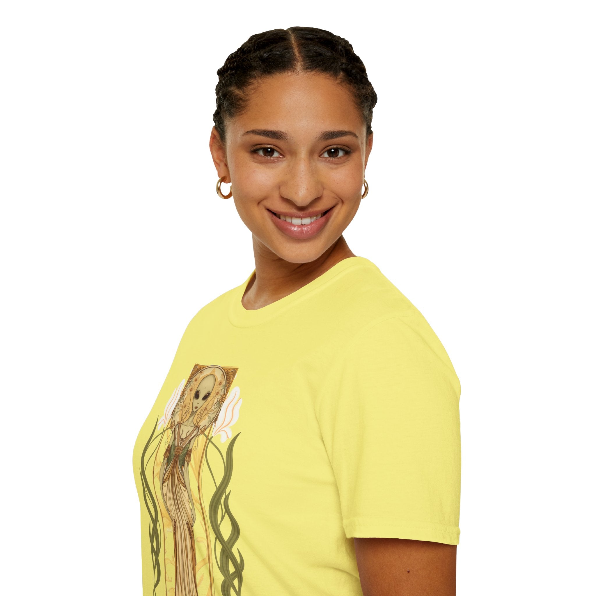 Alien Art Nouveau T-Shirt — 'Otherworldly Muse' Vintage-Style Extraterrestrial Tee