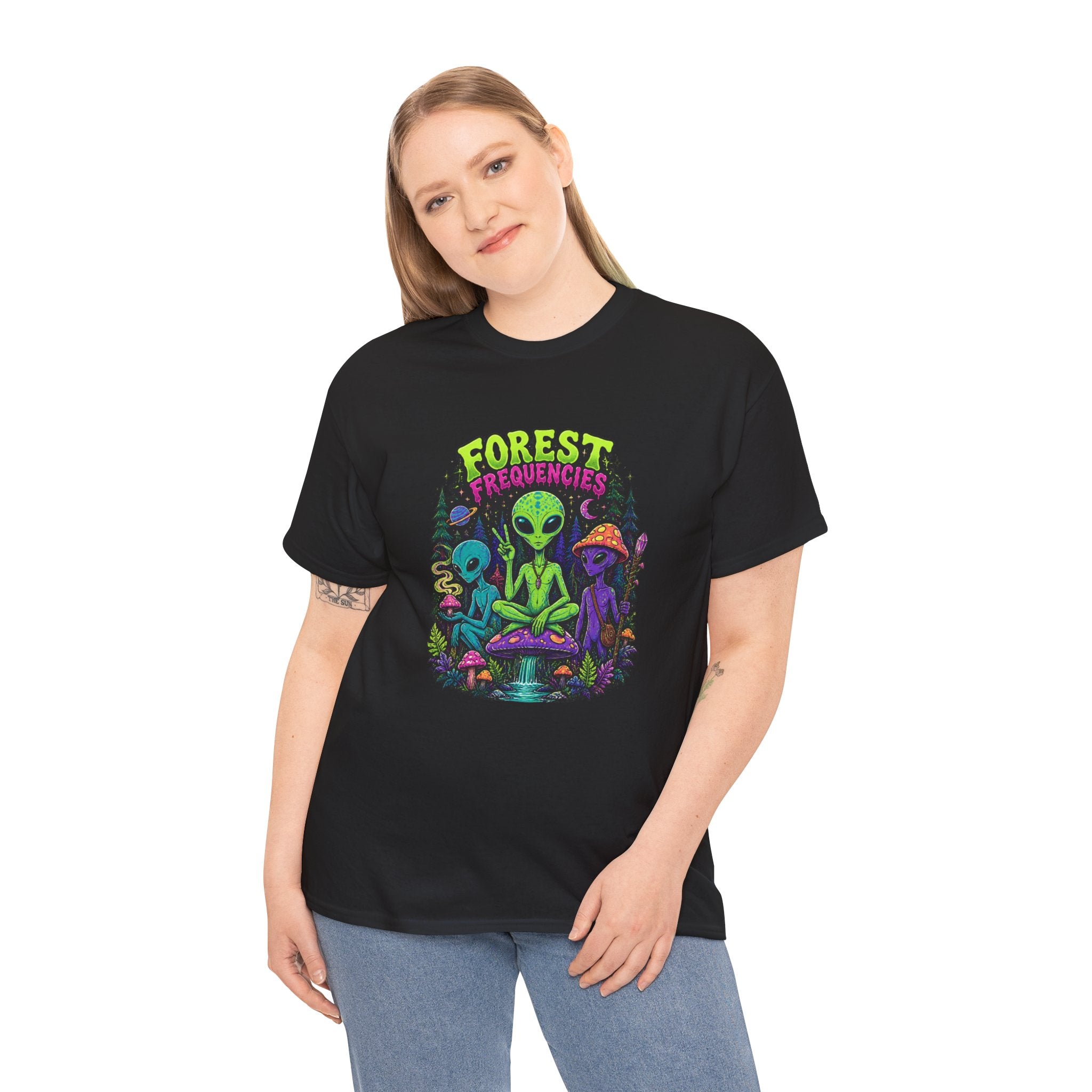Forest Frequencies Alien T-Shirt — Psychedelic Mushroom Meditation Tee