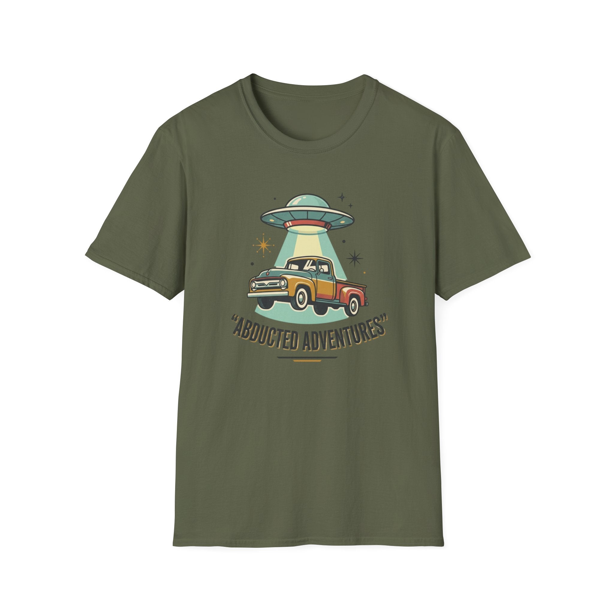 Abducted Adventures T-Shirt — Retro UFO Truck Graphic Tee