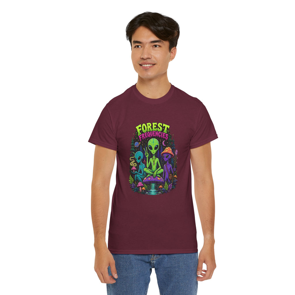 Forest Frequencies Alien T-Shirt — Psychedelic Mushroom Meditation Tee
