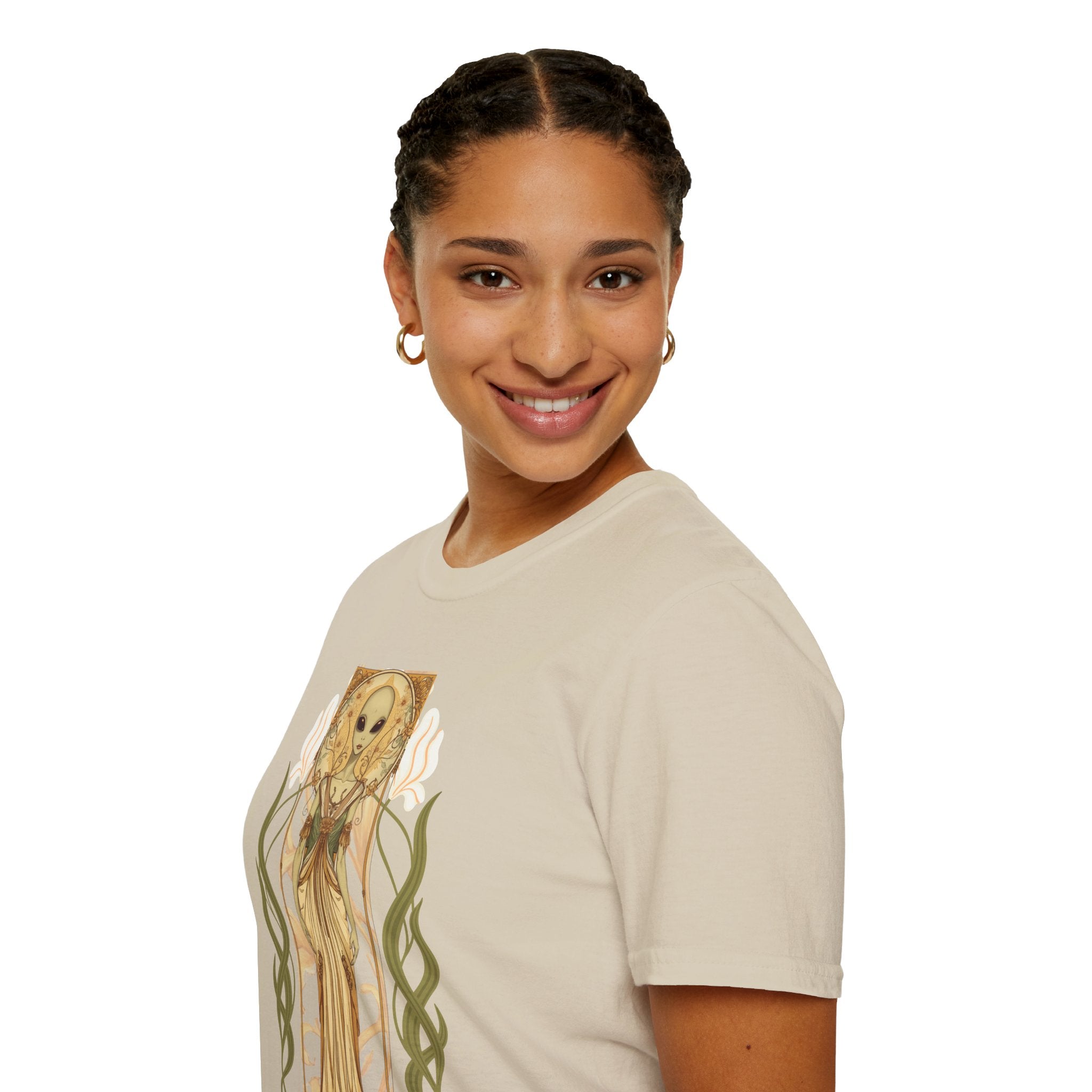 Alien Art Nouveau T-Shirt — 'Otherworldly Muse' Vintage-Style Extraterrestrial Tee