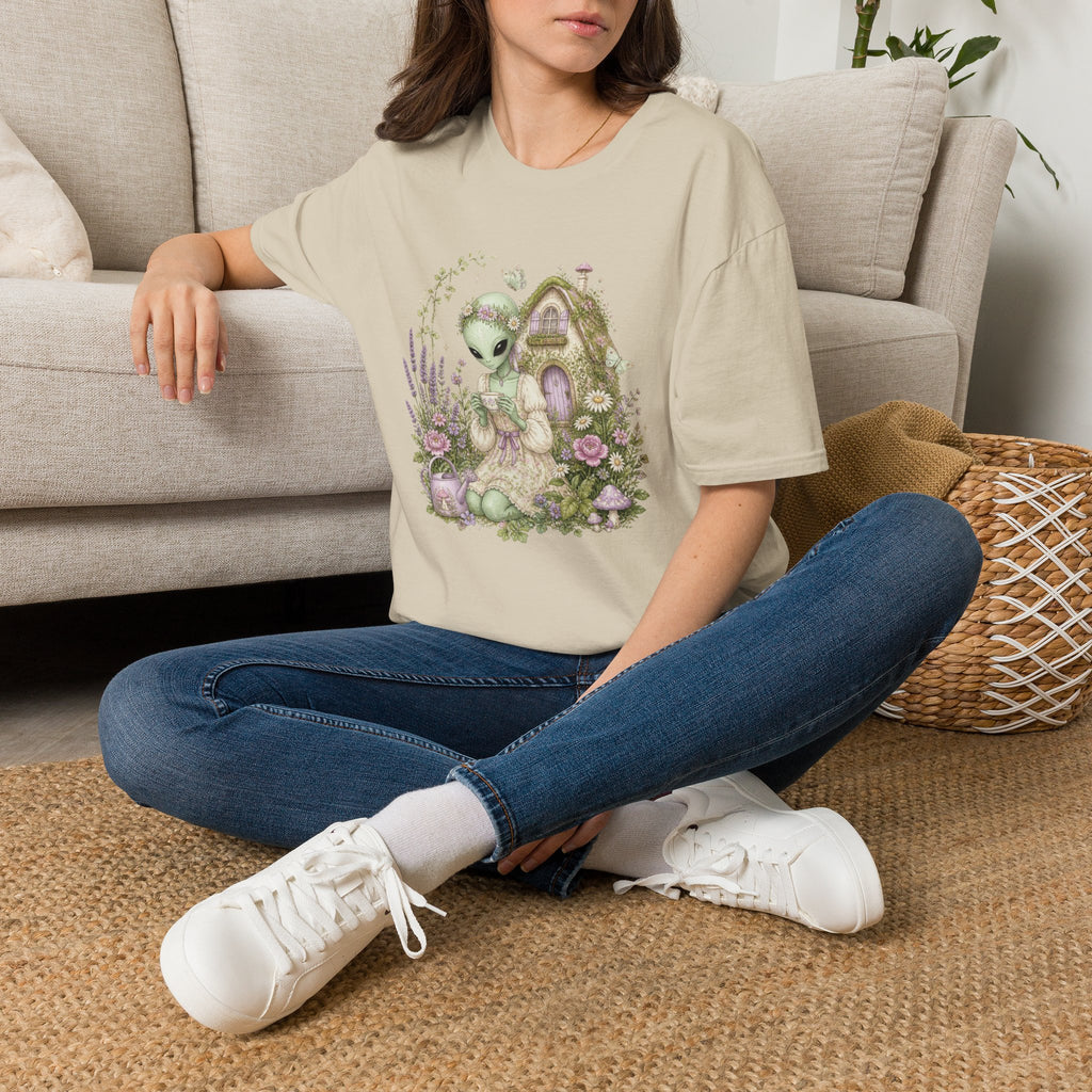 Alien Cottage Tee — Whimsical Floral Alien Garden T-Shirt