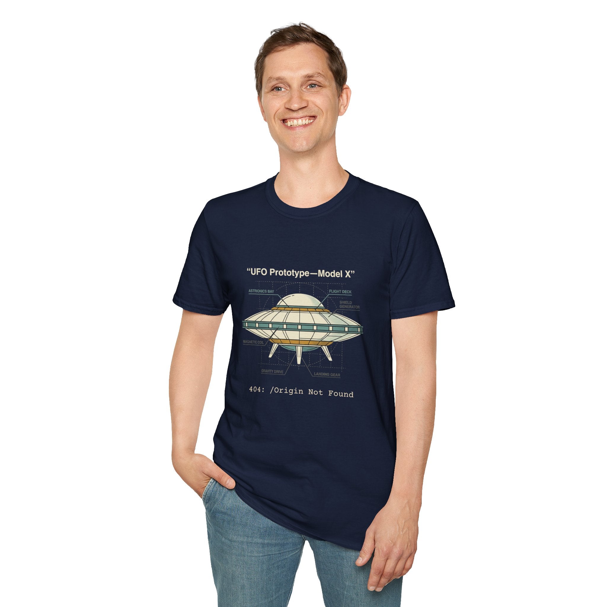 UFO Diagram Technical T-Shirt — Retro Schematic Alien Spaceship Tee