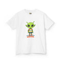 Kids Alien Graphic Tee - Cute Green Alien with Backpack