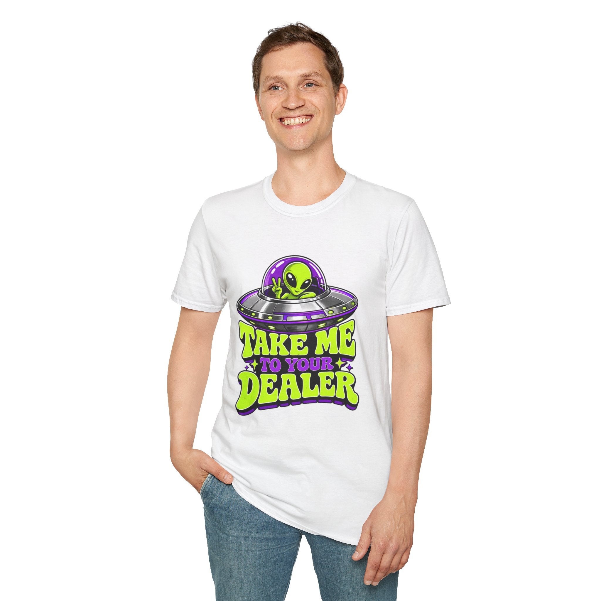 Alien UFO T‑Shirt — "Take Me to Your Dealer" Graphic Tee