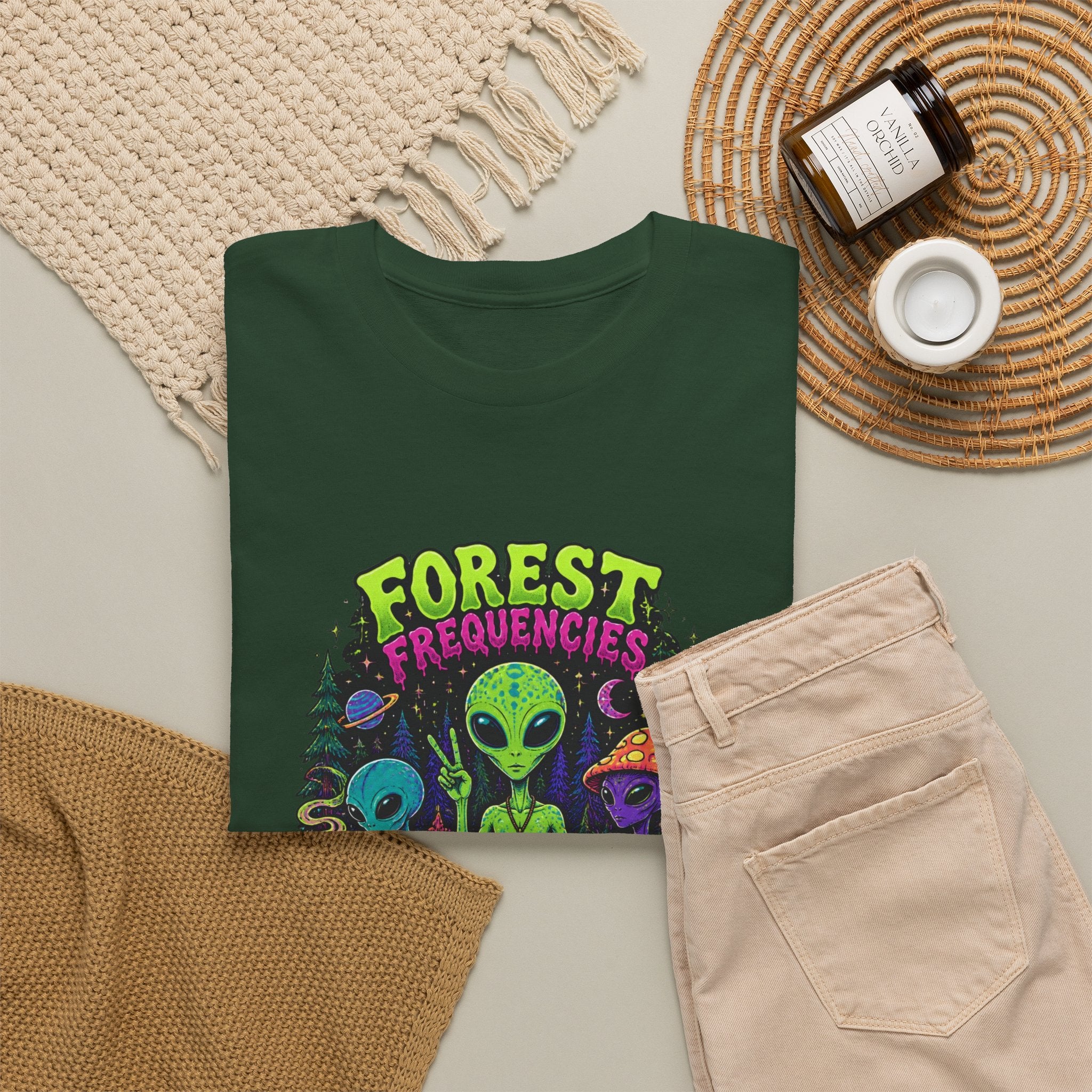 Forest Frequencies Alien T-Shirt — Psychedelic Mushroom Meditation Tee