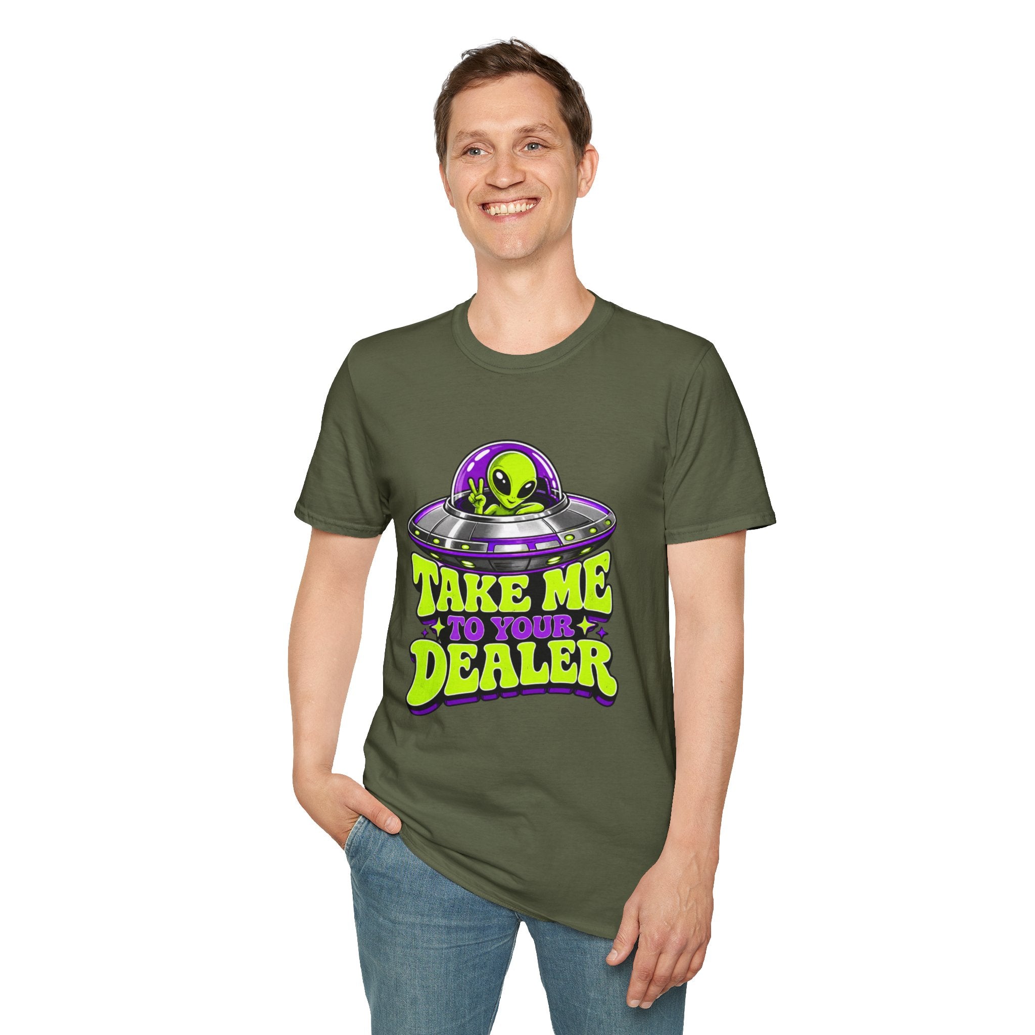 Alien UFO T‑Shirt — "Take Me to Your Dealer" Graphic Tee