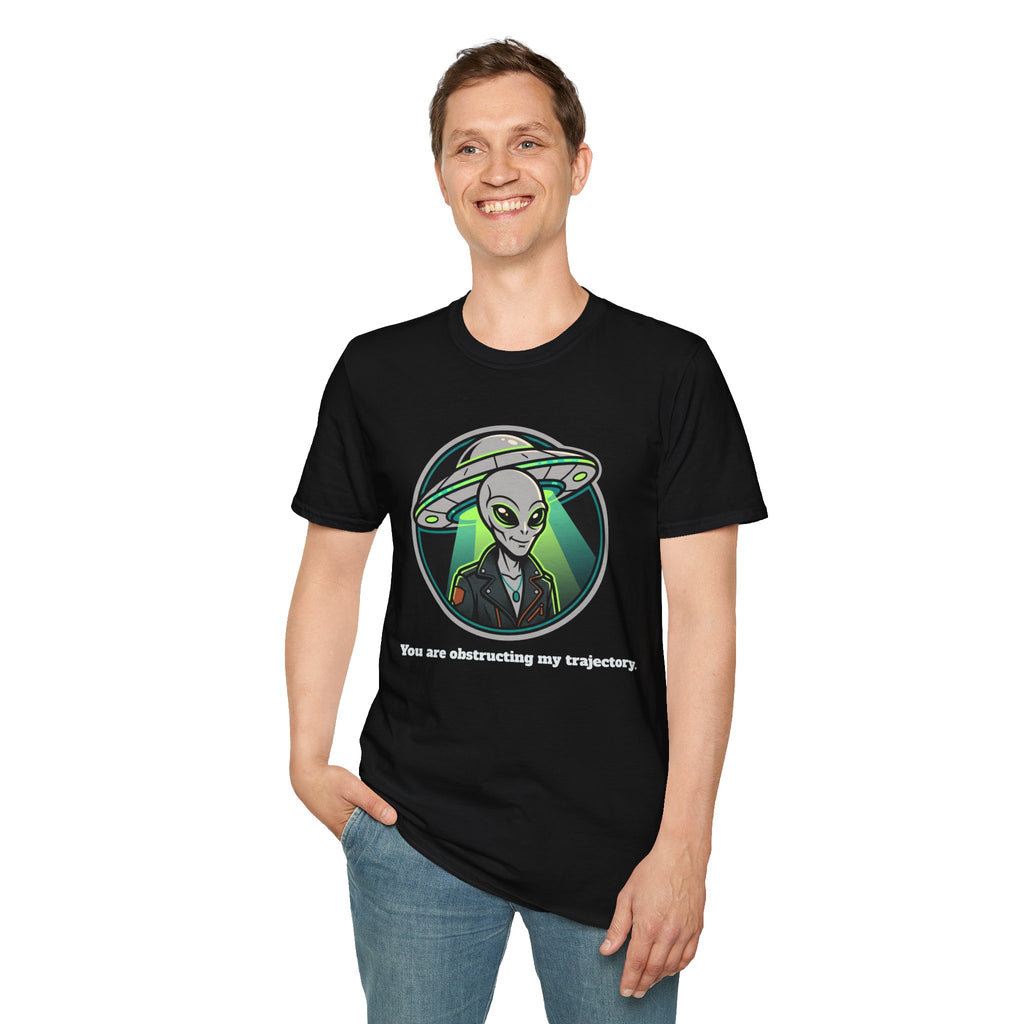 Alien UFO Graphic T-Shirt "You are blocking my trajectory" — Retro Green Extraterrestrial Design