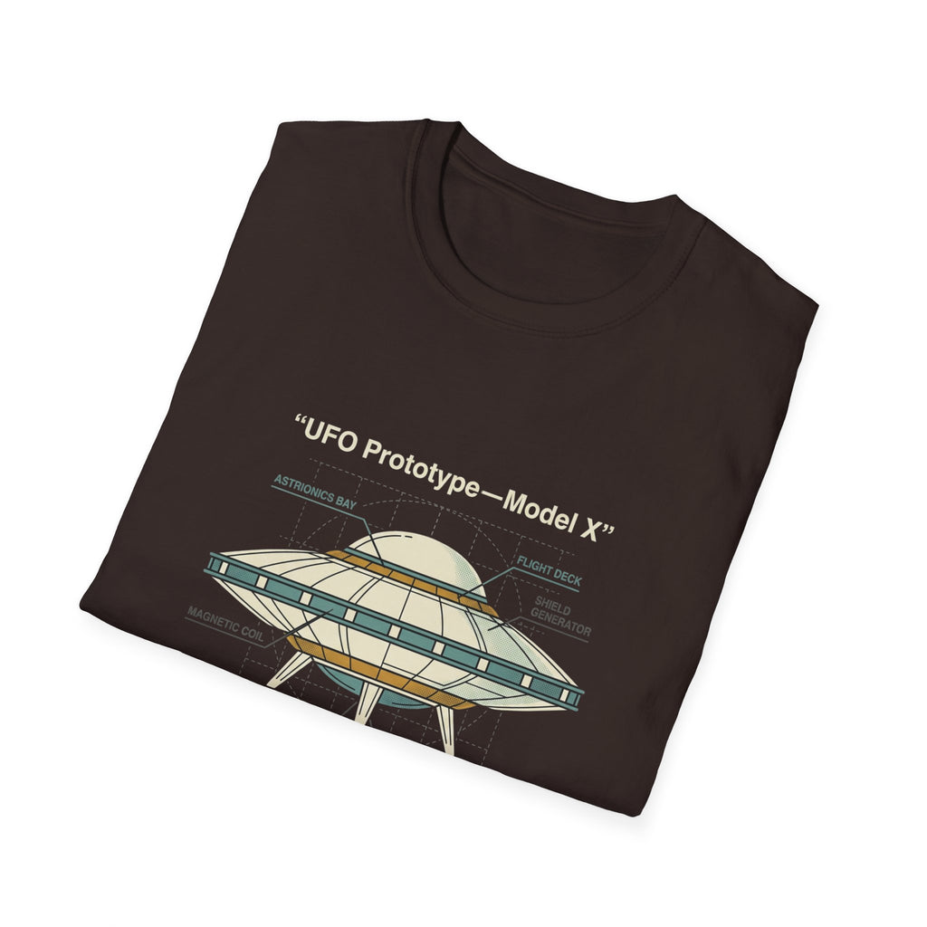 UFO Diagram Technical T-Shirt — Retro Schematic Alien Spaceship Tee