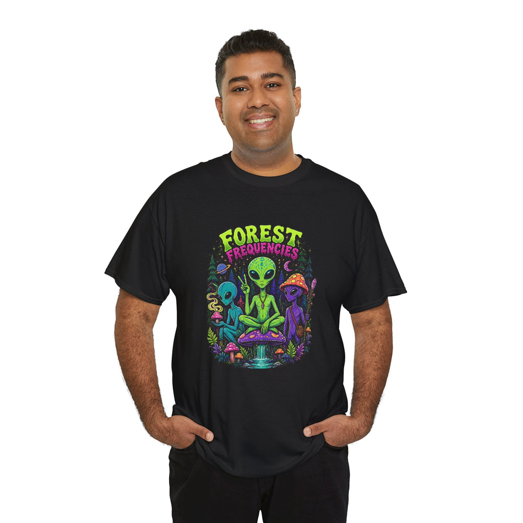 Forest Frequencies Alien T-Shirt — Psychedelic Mushroom Meditation Tee