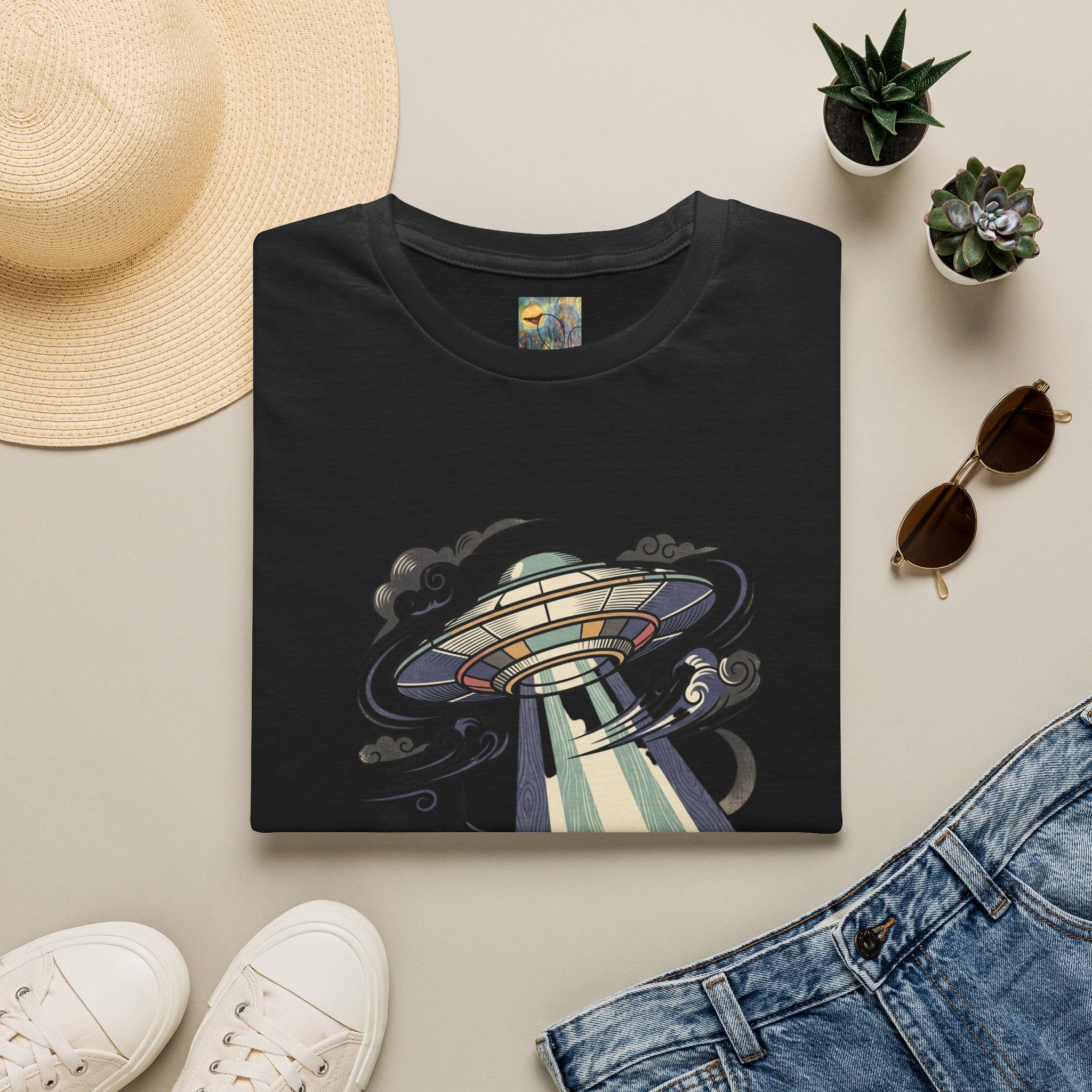 Japanese Woodcut-style UFO Insvasion Unisex Softstyle T-Shirt