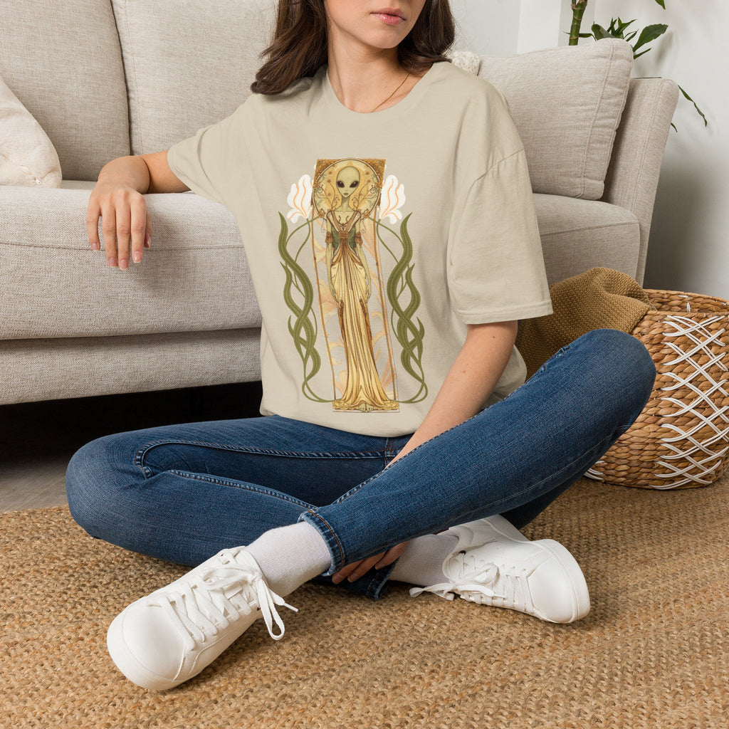 Alien Art Nouveau T-Shirt — 'Otherworldly Muse' Vintage-Style Extraterrestrial Tee