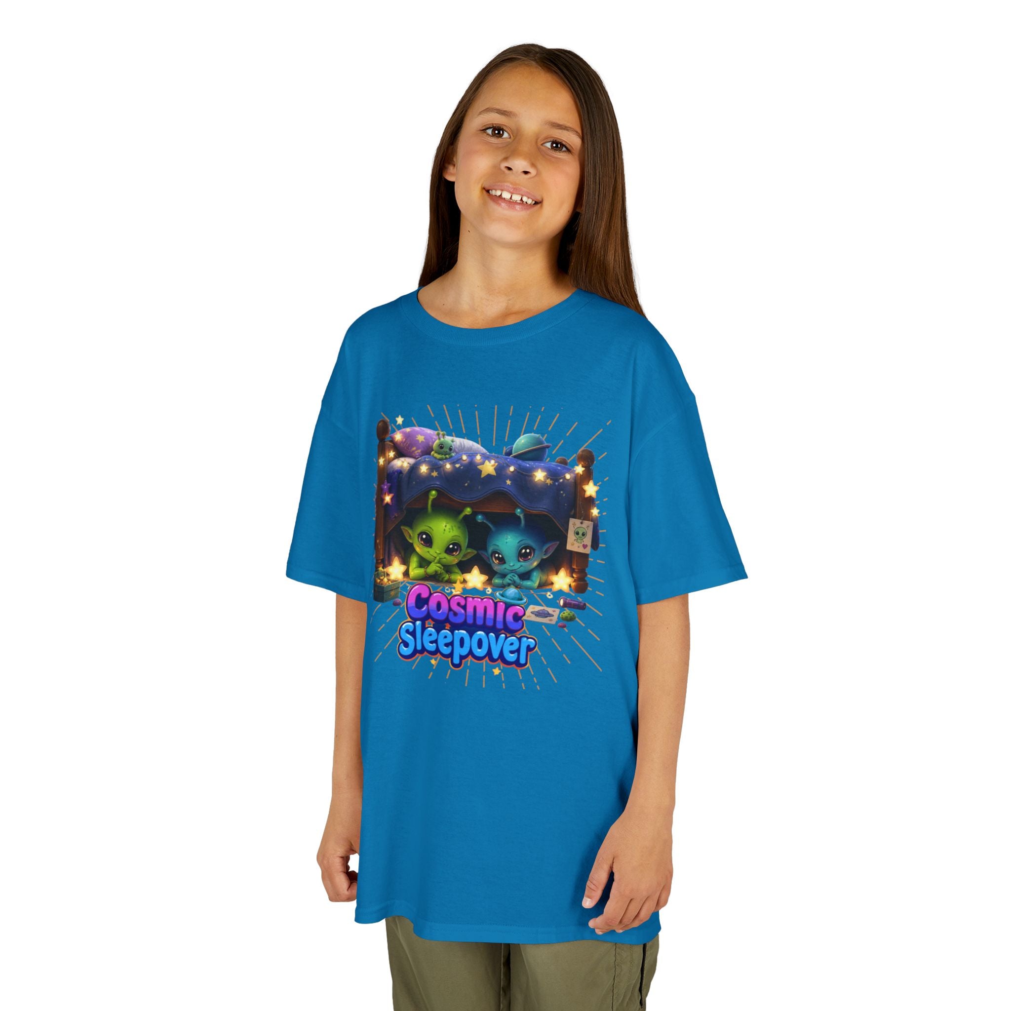 Cosmic Sleepover Kids Tee — Cute Alien Pajama Party T-Shirt