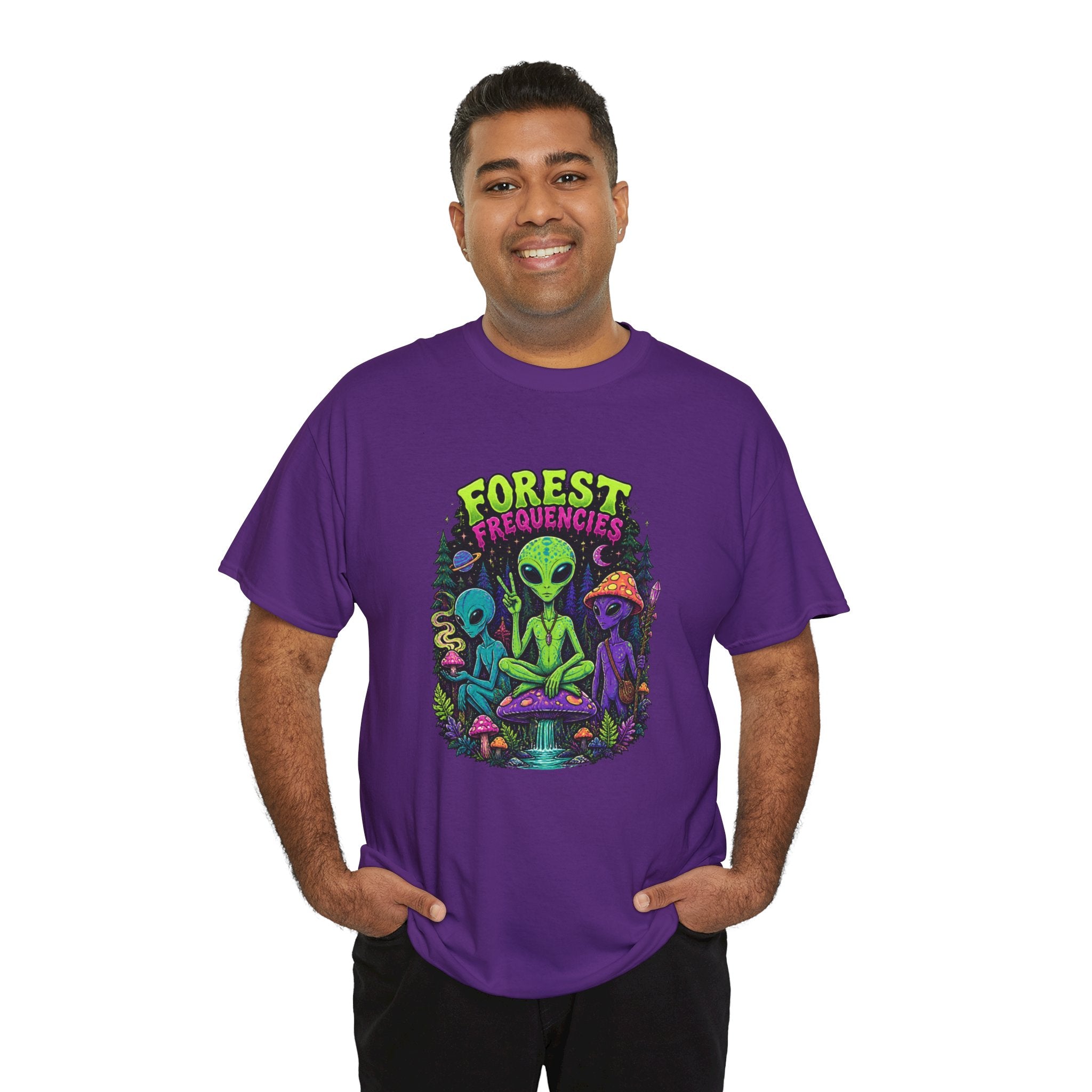 Forest Frequencies Alien T-Shirt — Psychedelic Mushroom Meditation Tee