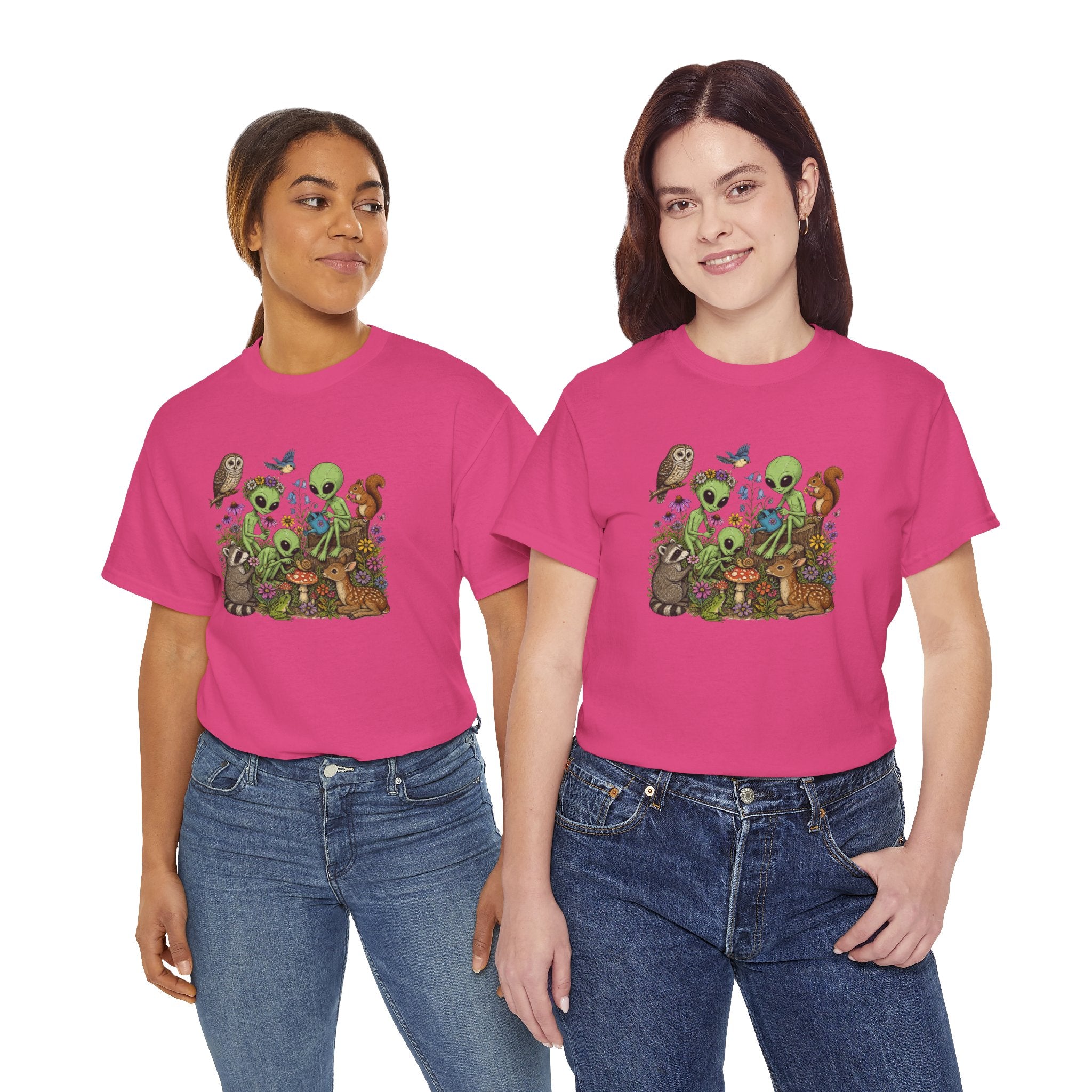 Alien Forest Friends T‑Shirt — Cute Alien & Woodland Animals Graphic Tee