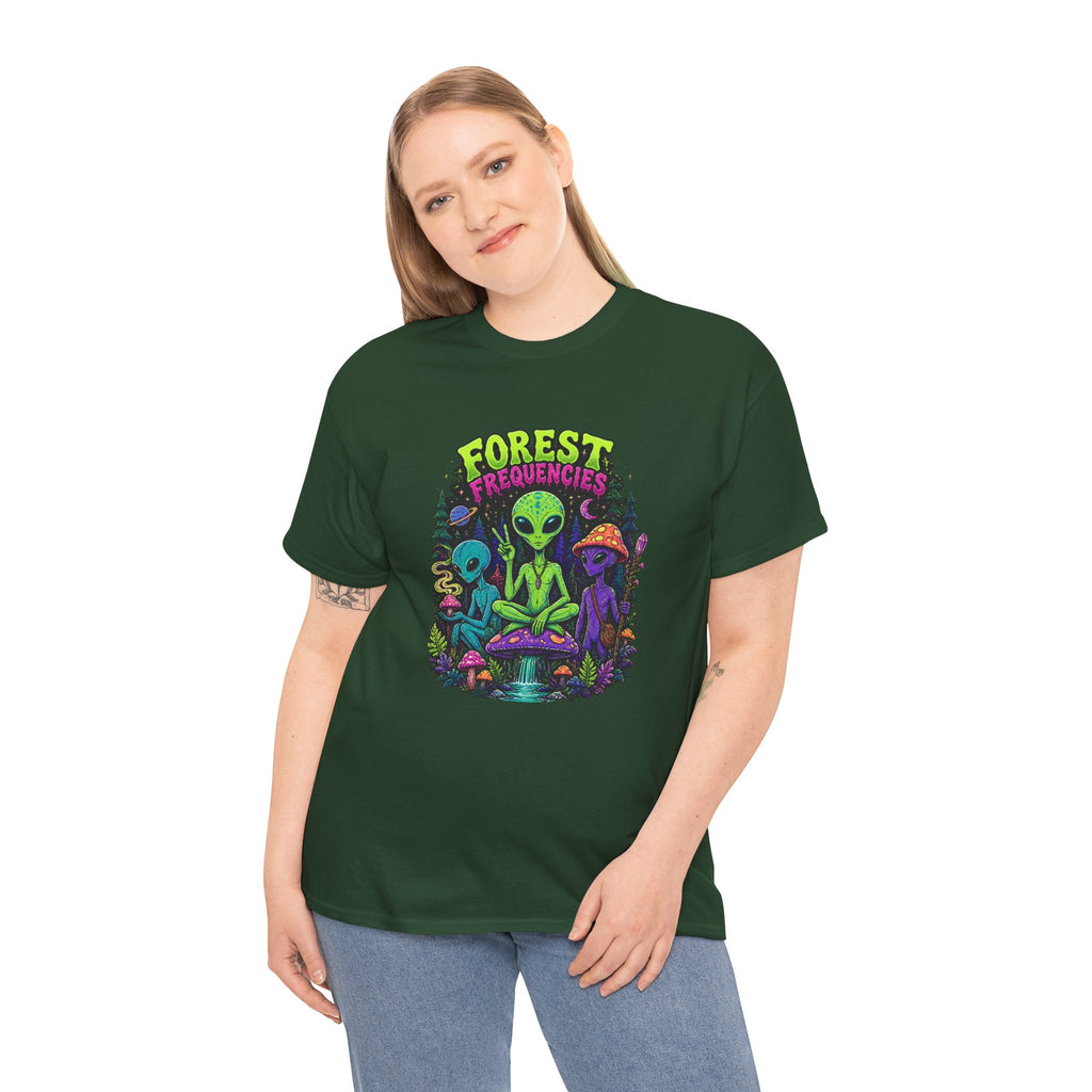 Forest Frequencies Alien T-Shirt — Psychedelic Mushroom Meditation Tee