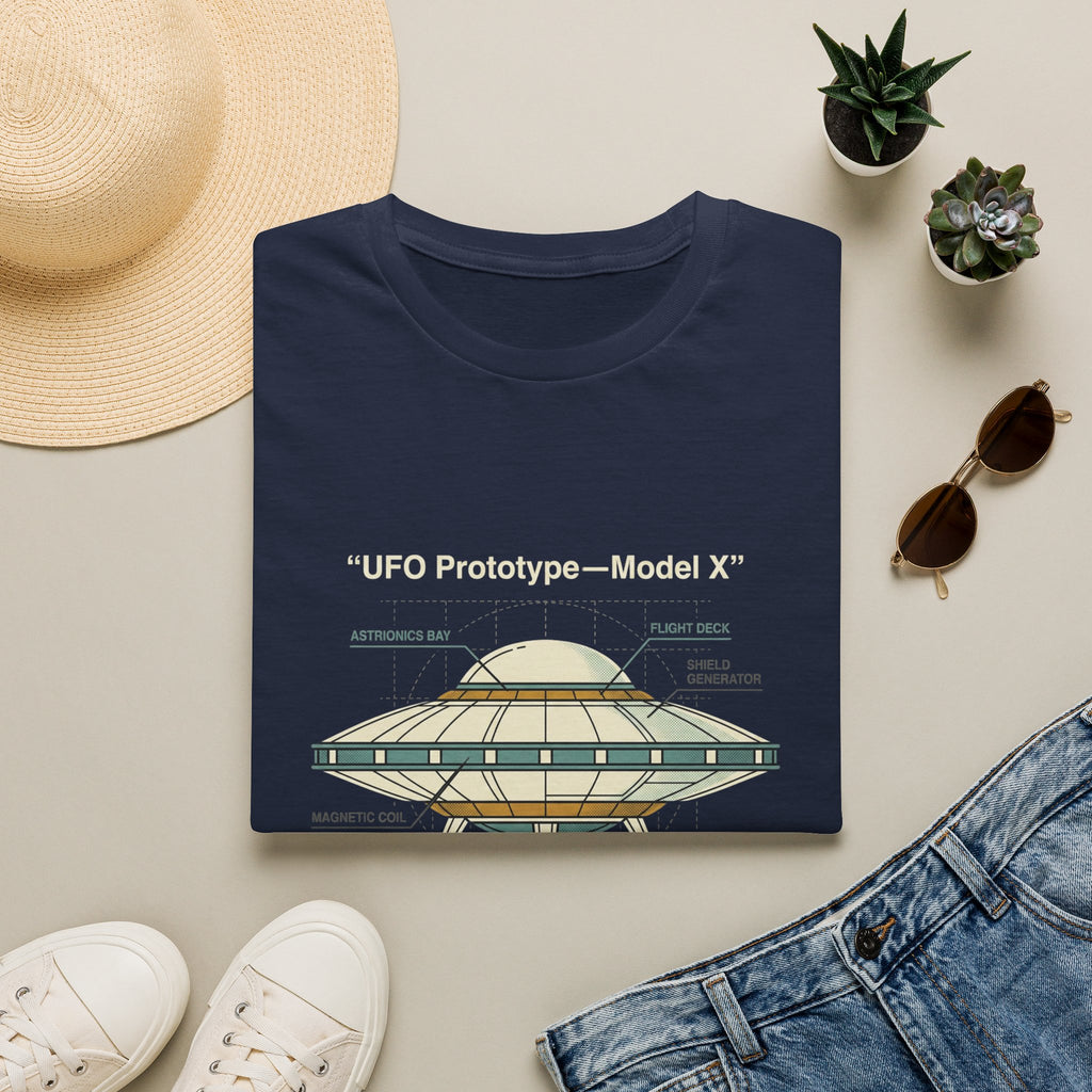 UFO Diagram Technical T-Shirt — Retro Schematic Alien Spaceship Tee