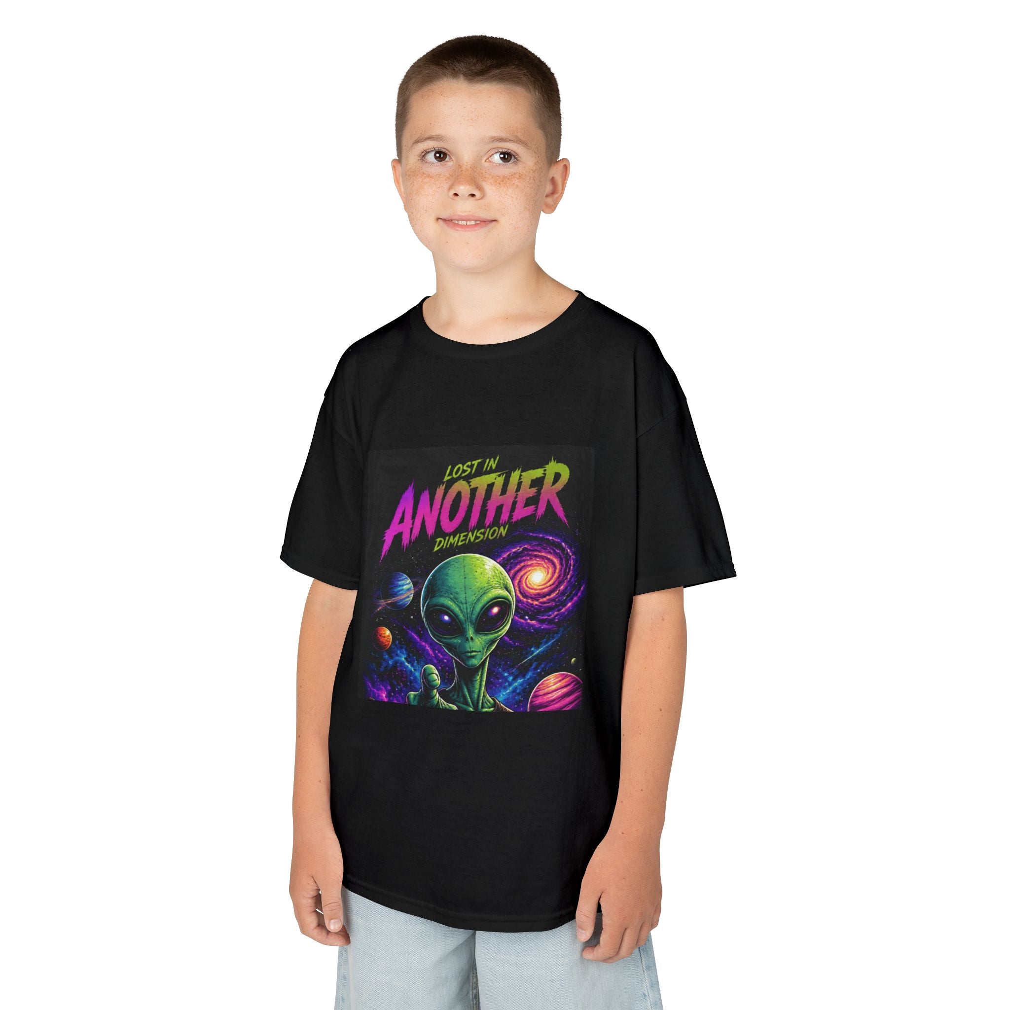 Lost in another Dimension Kids Tee – Colorful Peace Sign Alien Graphic (Cute Space UFO Shirt)
