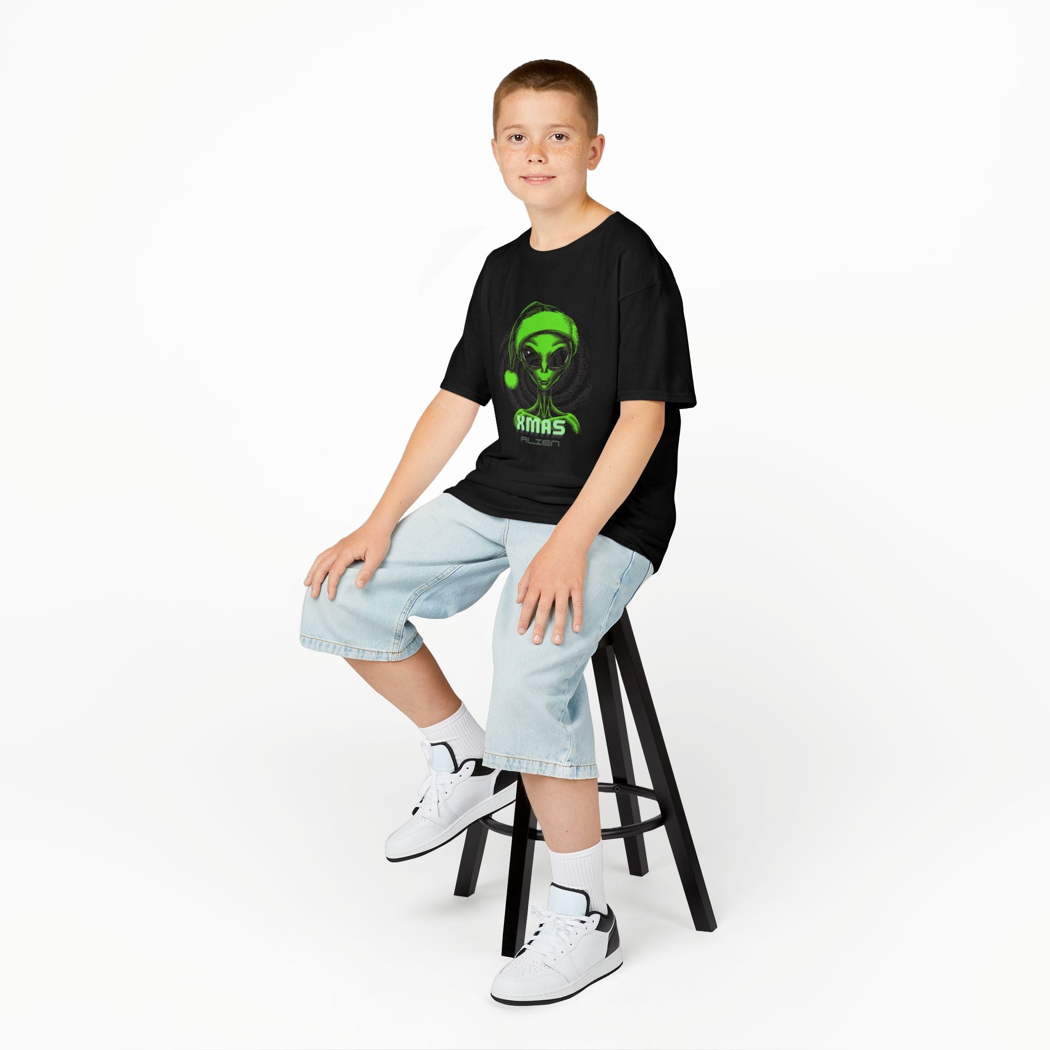 Kids T‑Shirt — Neon Alien Christmas Design ("XMAS")
