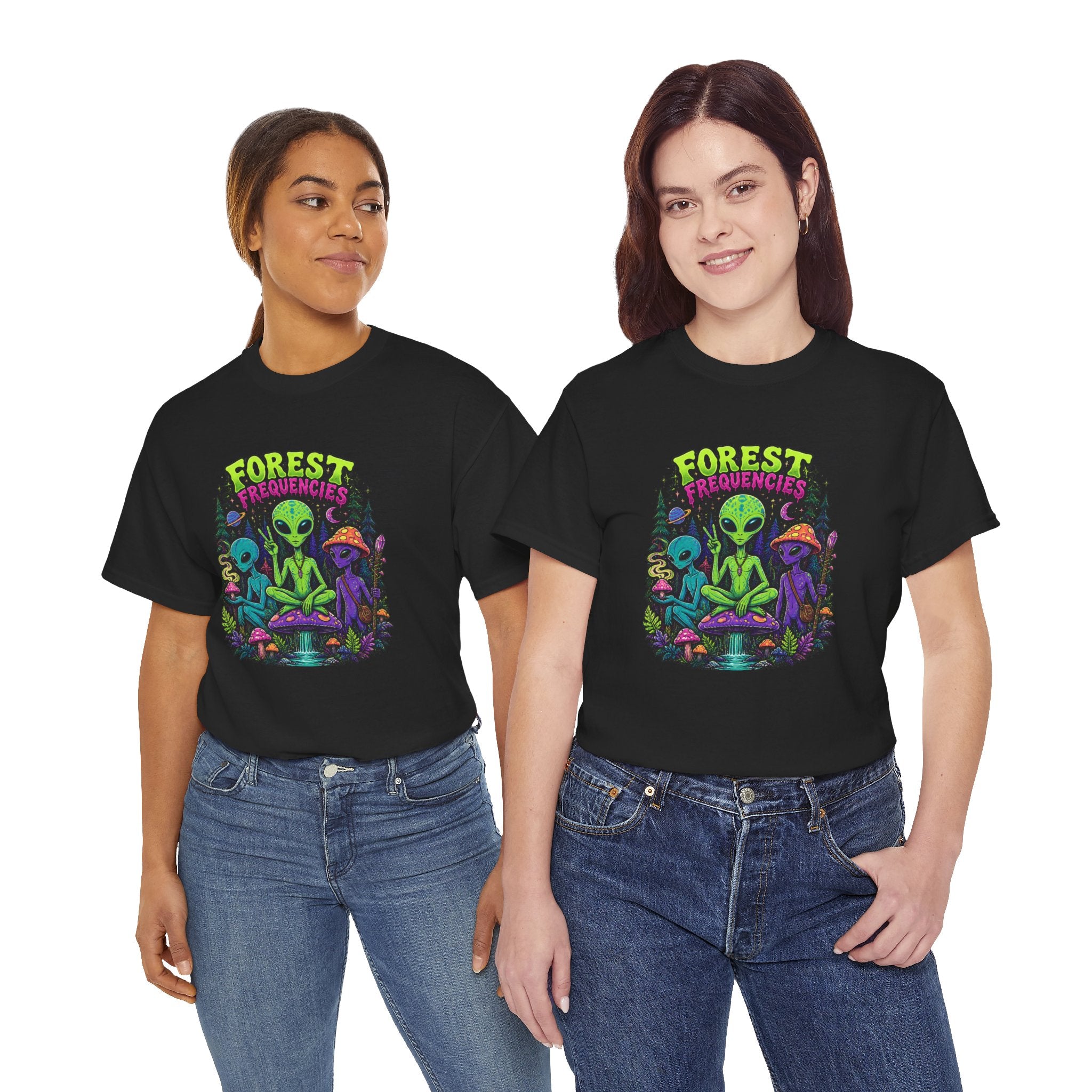 Forest Frequencies Alien T-Shirt — Psychedelic Mushroom Meditation Tee